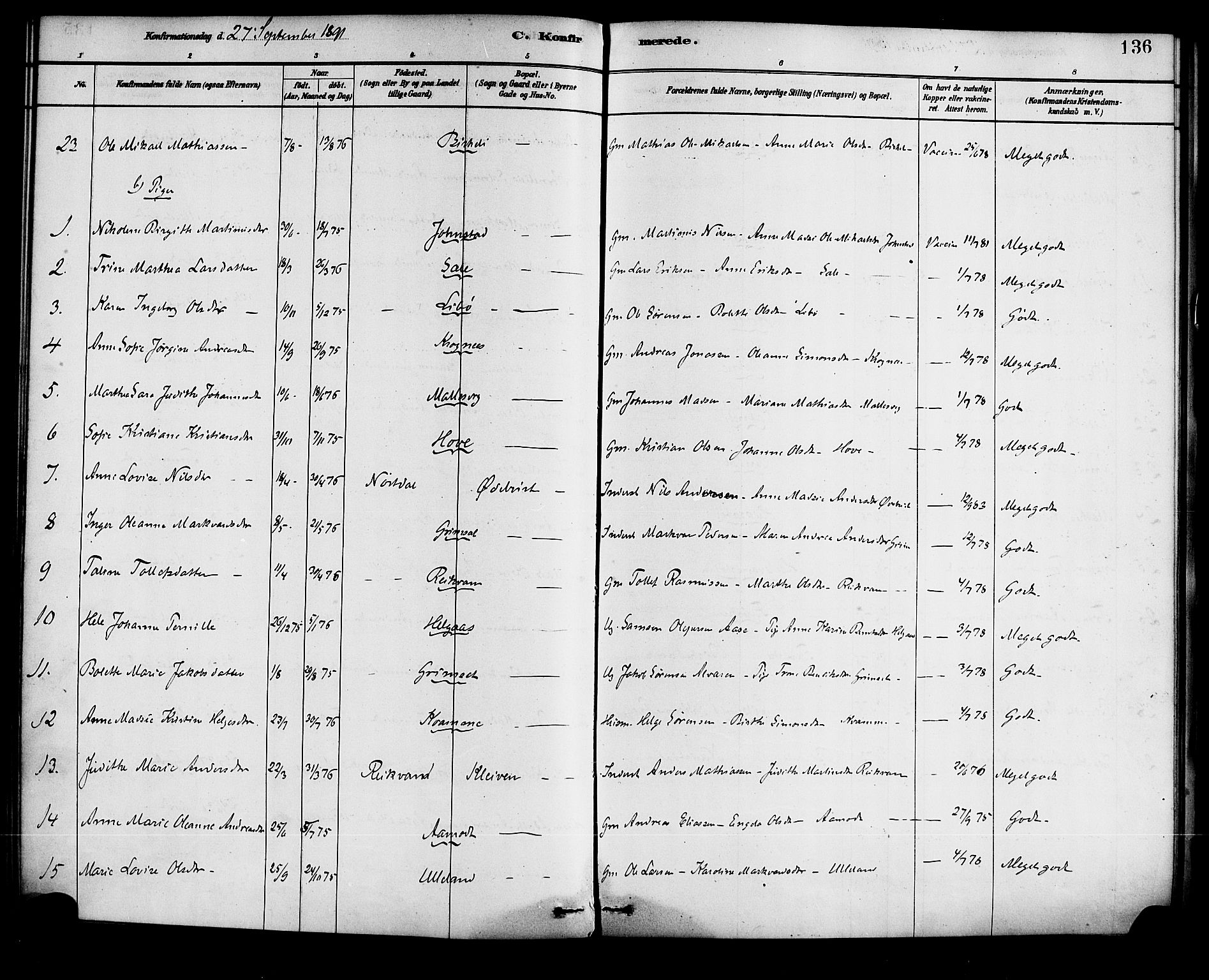 Førde sokneprestembete, AV/SAB-A-79901/H/Haa/Haad/L0001: Parish register (official) no. D 1, 1881-1898, p. 136