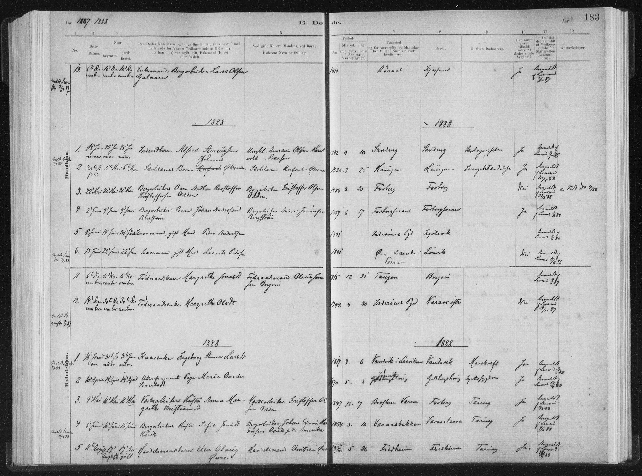 Ministerialprotokoller, klokkerbøker og fødselsregistre - Nord-Trøndelag, SAT/A-1458/722/L0220: Parish register (official) no. 722A07, 1881-1908, p. 183