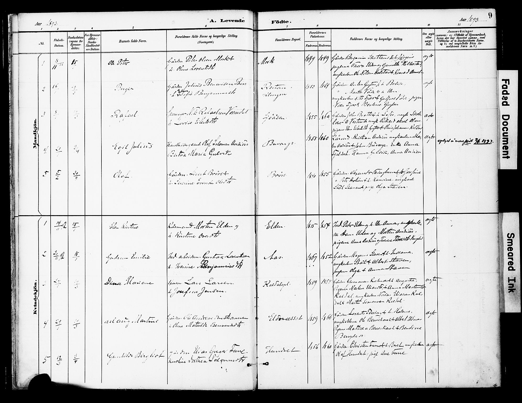 Ministerialprotokoller, klokkerbøker og fødselsregistre - Nord-Trøndelag, SAT/A-1458/742/L0409: Parish register (official) no. 742A02, 1891-1905, p. 9