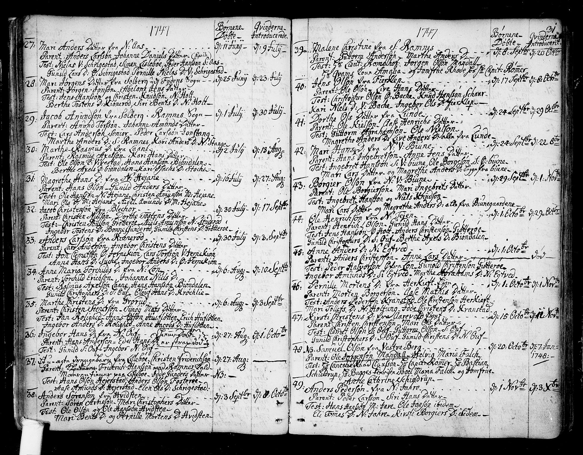 Ramnes kirkebøker, SAKO/A-314/F/Fa/L0001: Parish register (official) no. I 1, 1732-1774, p. 31