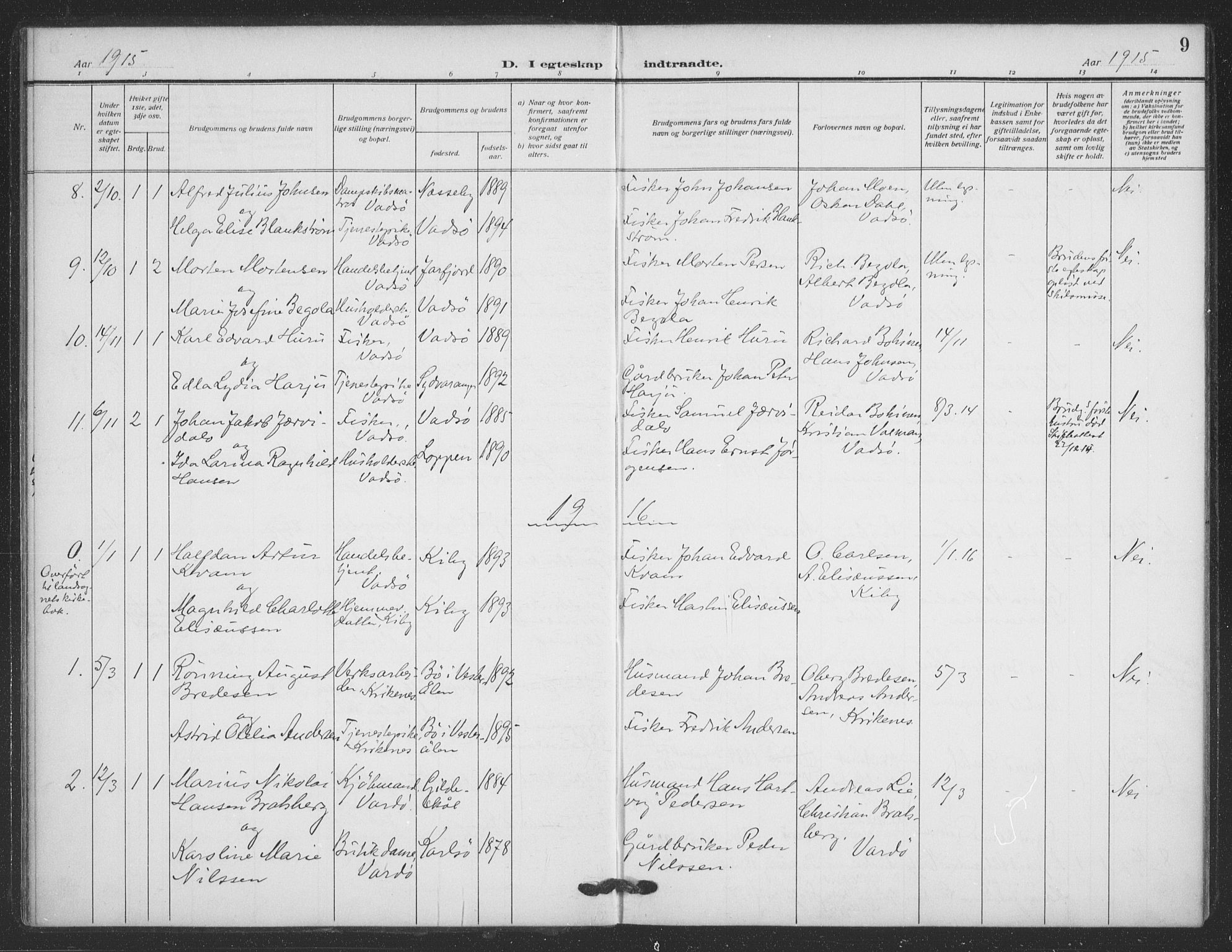 Vadsø sokneprestkontor, AV/SATØ-S-1325/H/Ha/L0008kirke: Parish register (official) no. 8, 1912-1930, p. 9