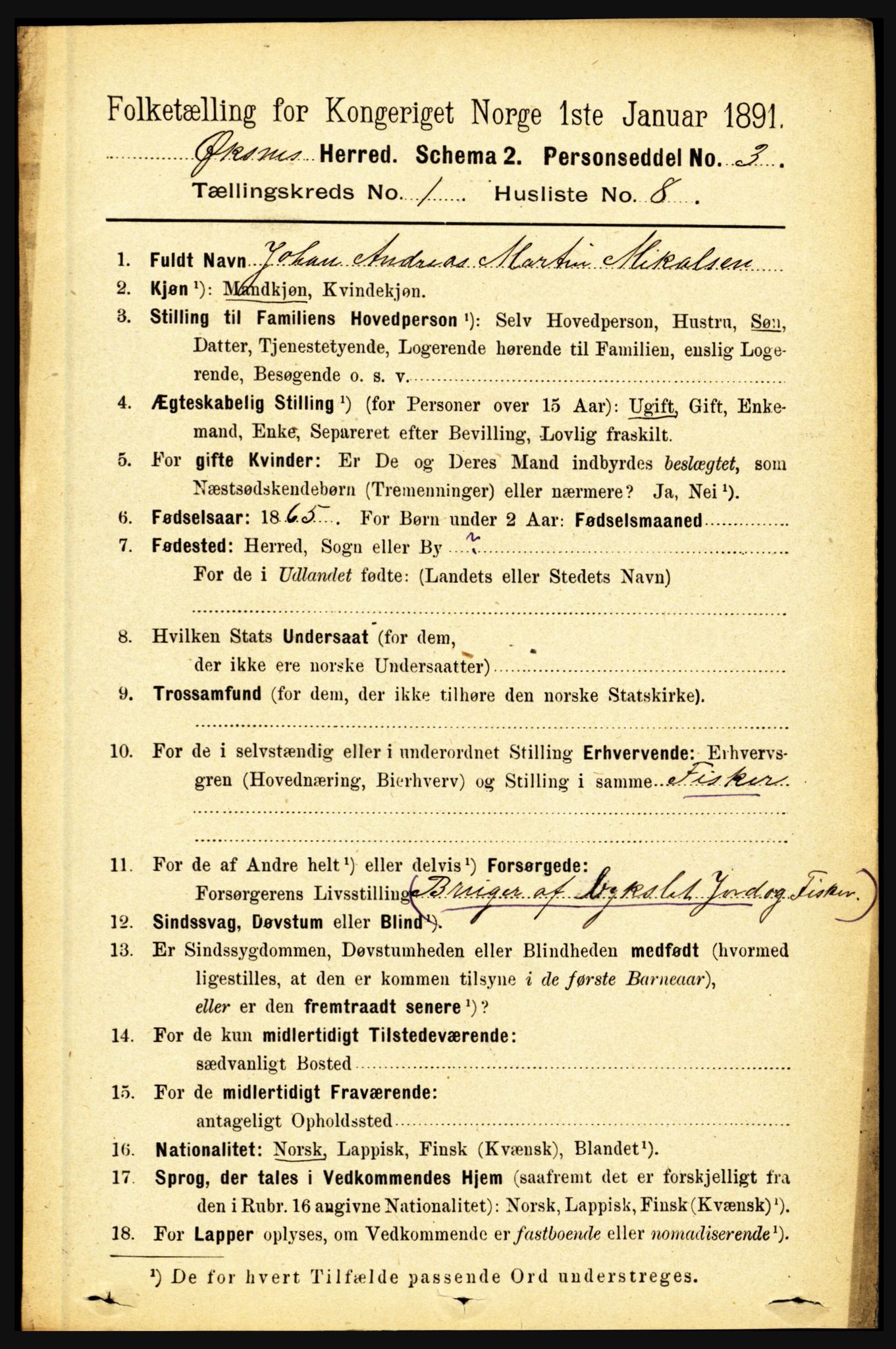 RA, 1891 census for 1868 Øksnes, 1891, p. 130
