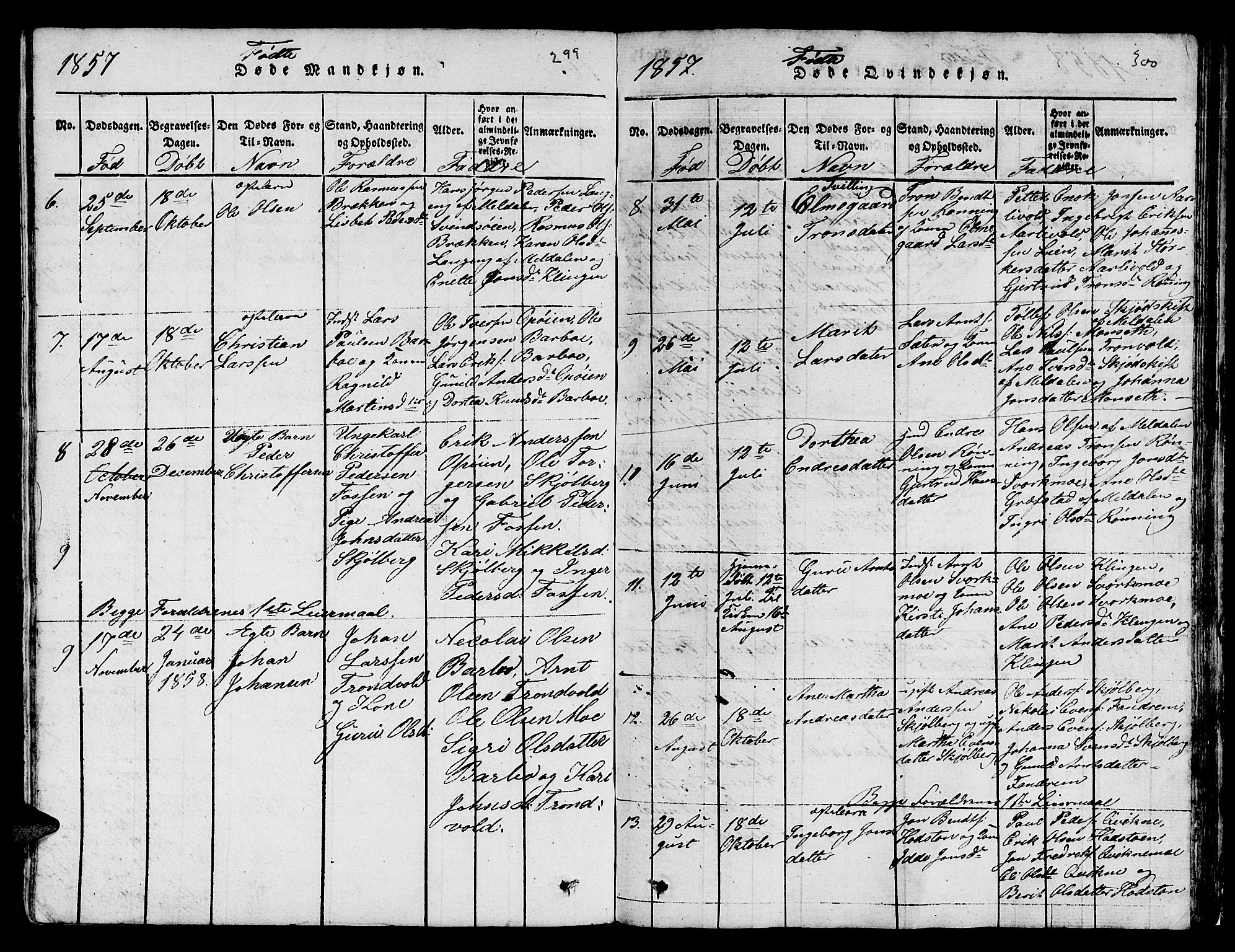 Ministerialprotokoller, klokkerbøker og fødselsregistre - Sør-Trøndelag, SAT/A-1456/671/L0842: Parish register (copy) no. 671C01, 1816-1867, p. 299-300