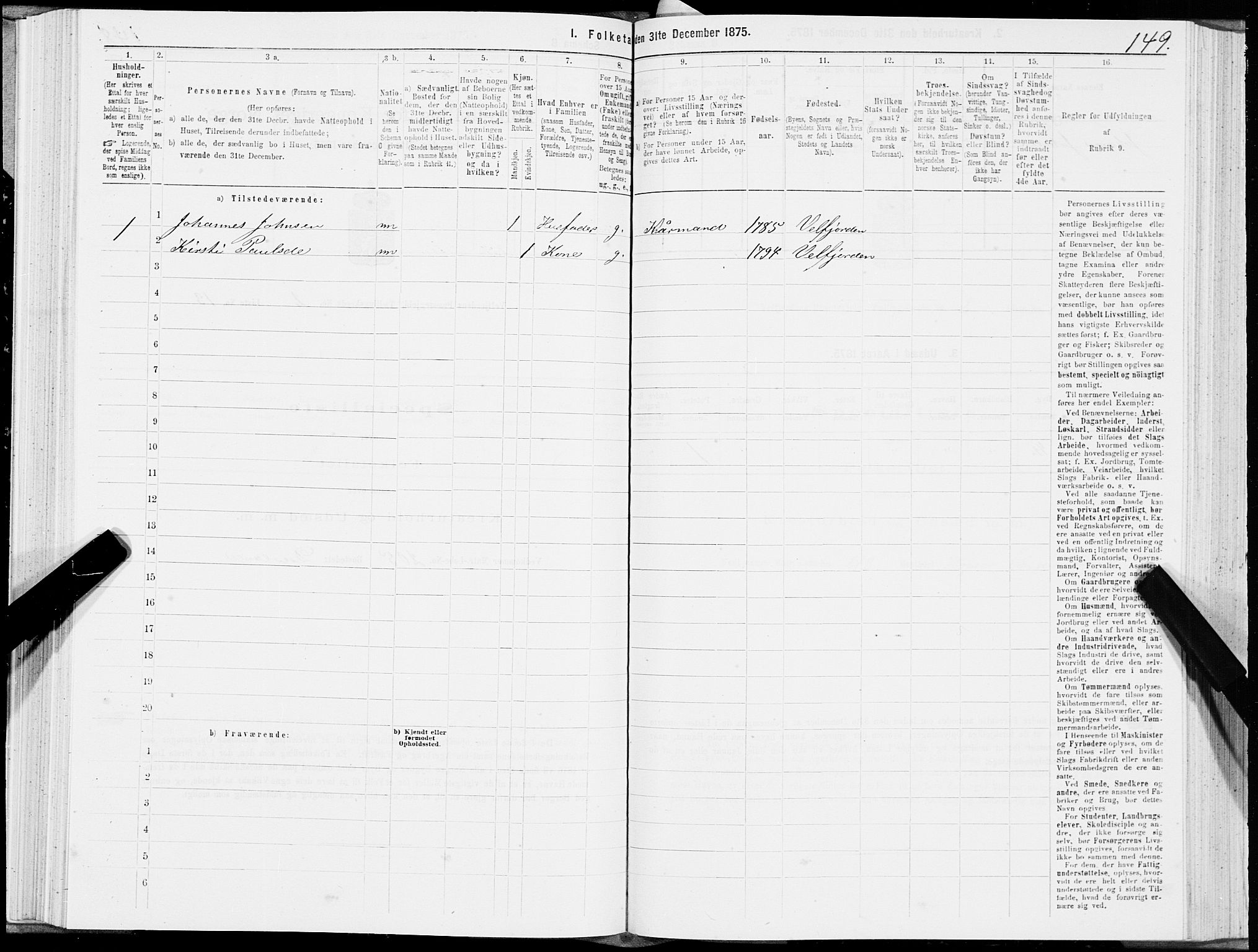 SAT, 1875 census for 1813P Velfjord, 1875, p. 1149