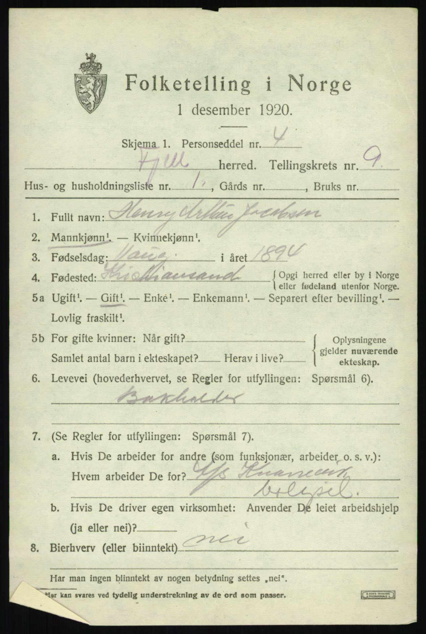 SAB, 1920 census for Fjell, 1920, p. 7500