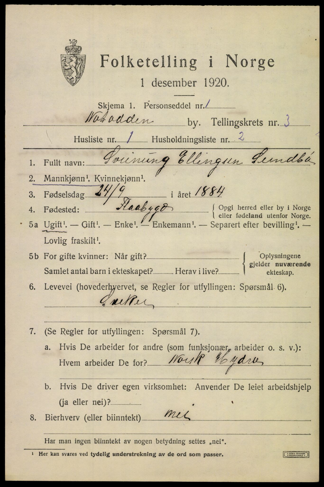 SAKO, 1920 census for Notodden, 1920, p. 8312