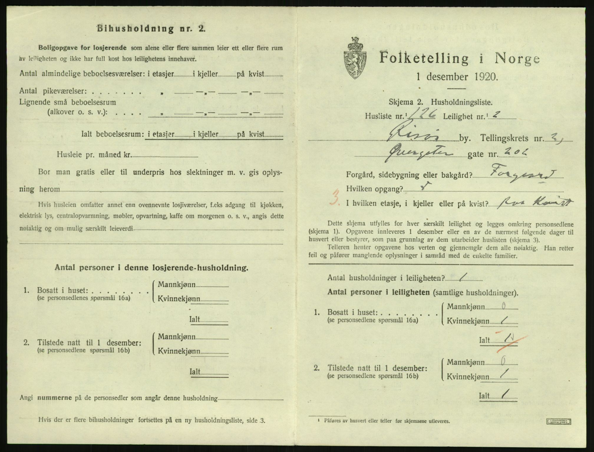 SAK, 1920 census for Risør, 1920, p. 2309