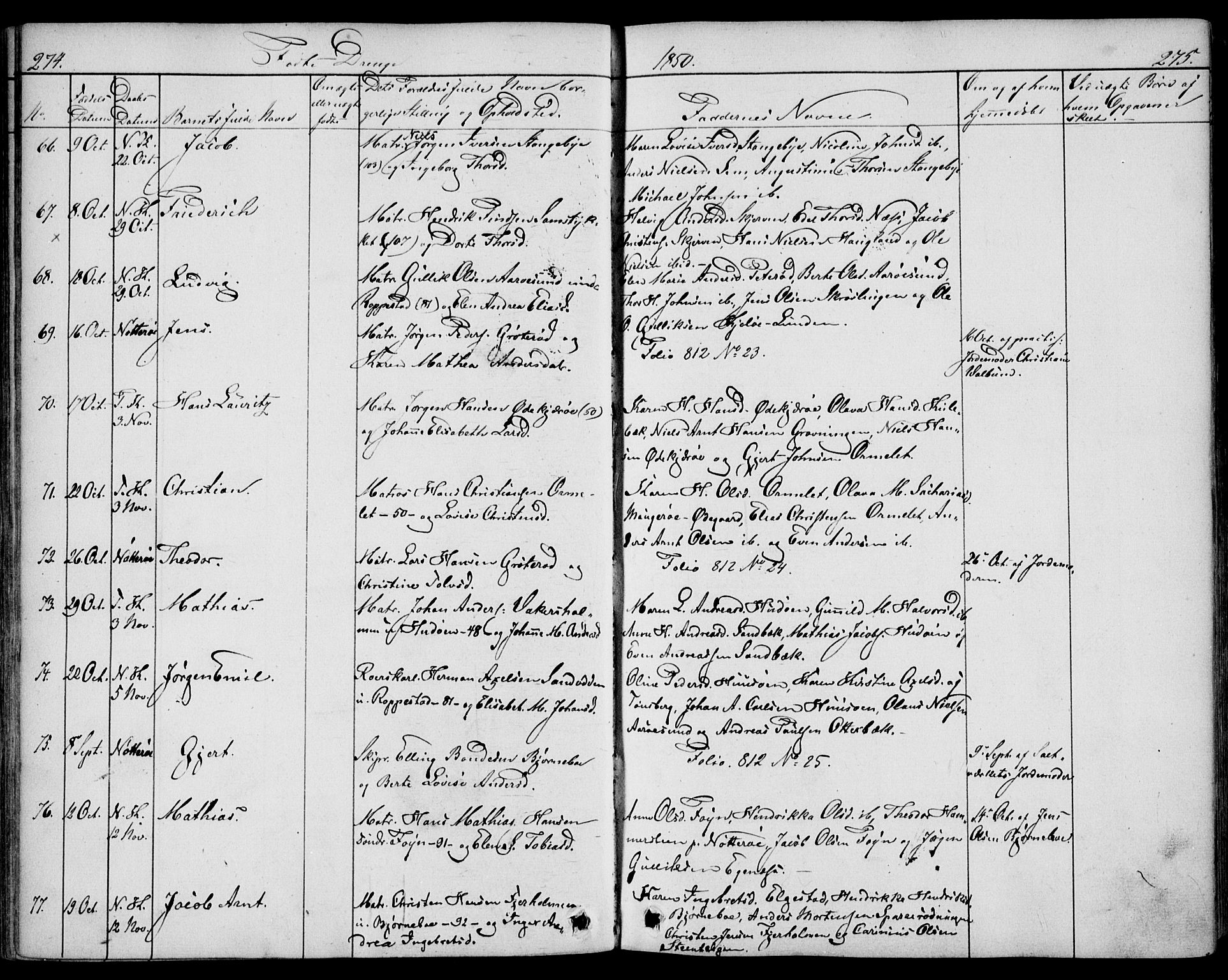 Nøtterøy kirkebøker, AV/SAKO-A-354/F/Fa/L0005: Parish register (official) no. I 5, 1839-1852, p. 274-275