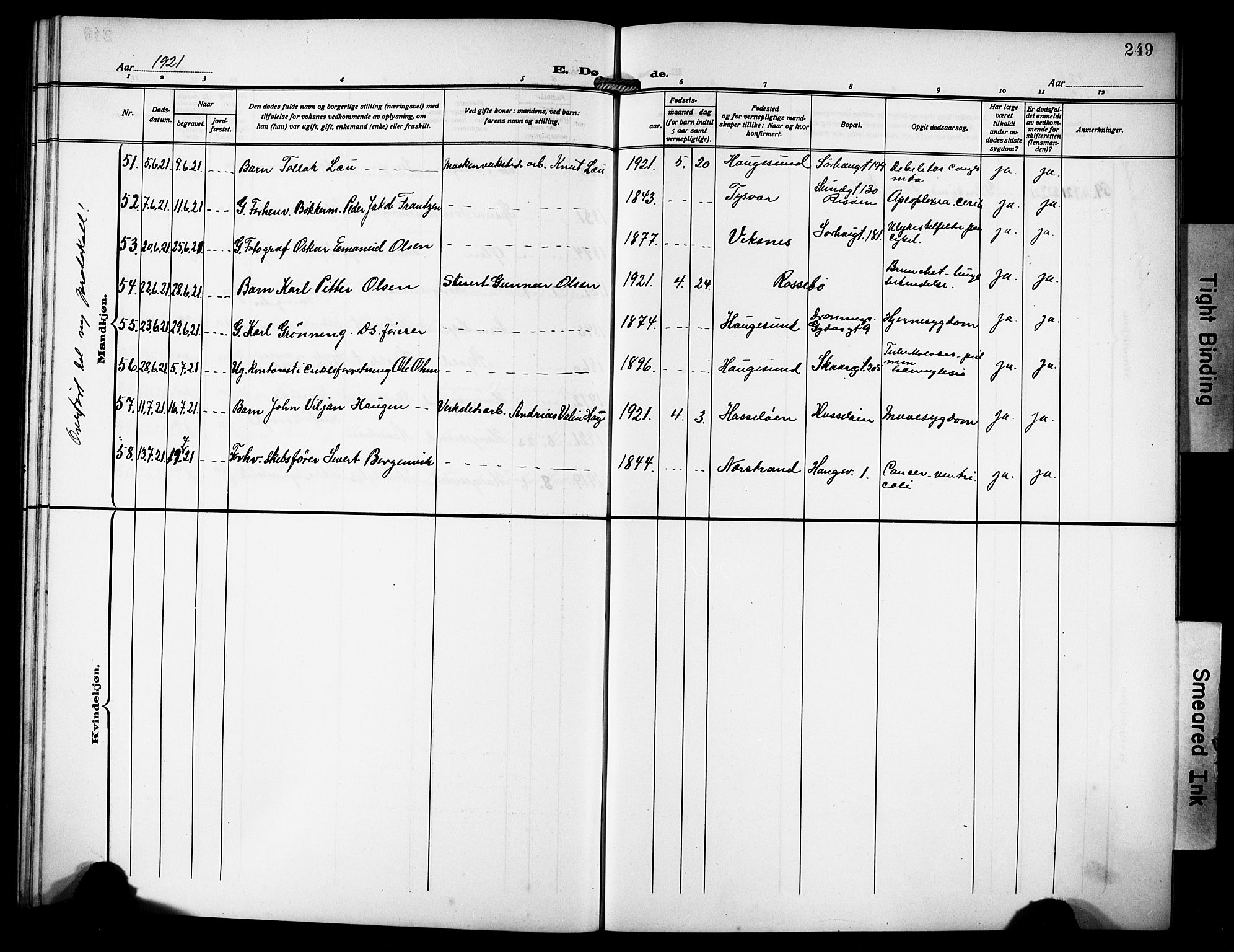 Haugesund sokneprestkontor, AV/SAST-A -101863/H/Ha/Hab/L0008: Parish register (copy) no. B 8, 1909-1921, p. 249