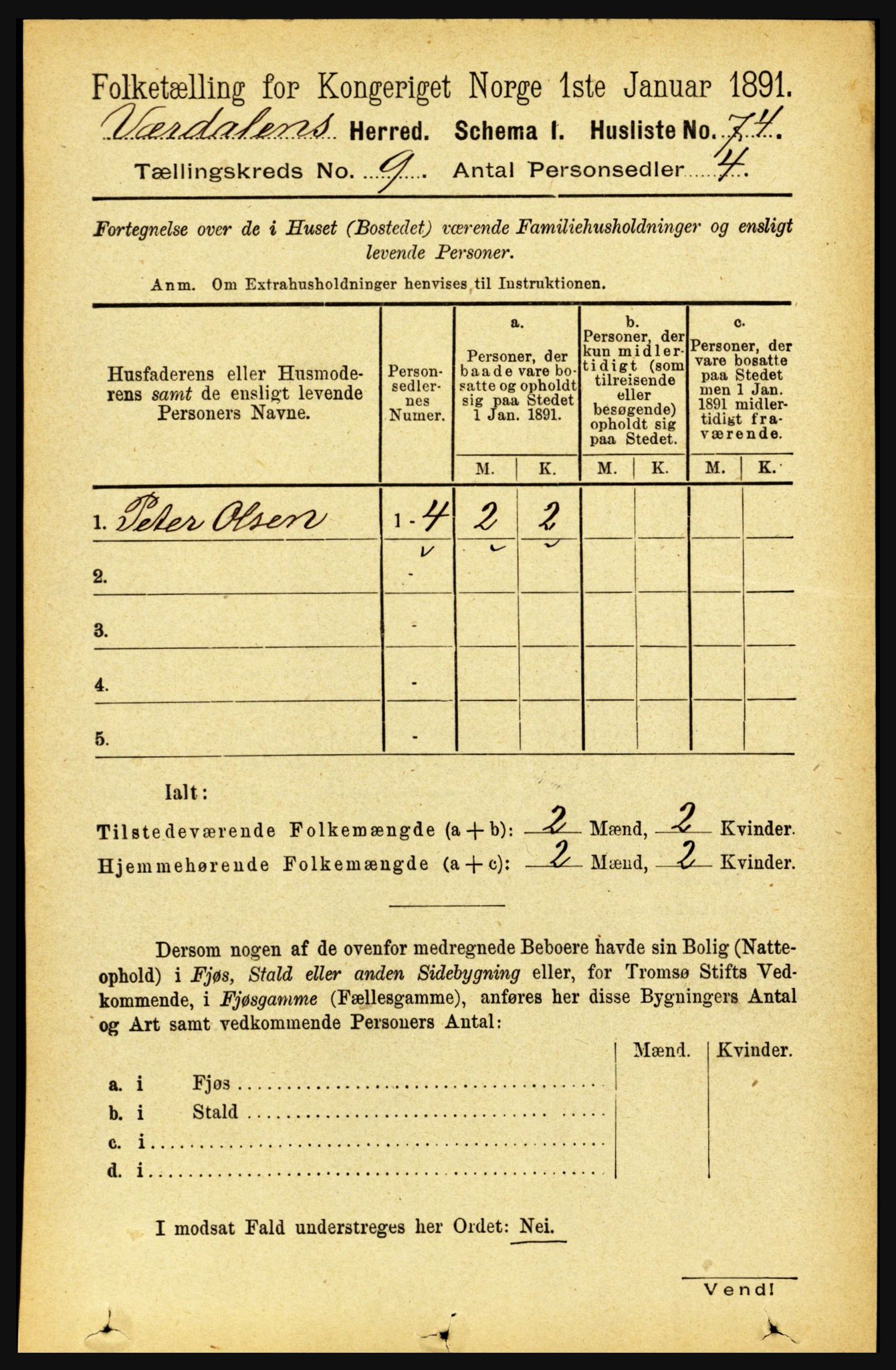 RA, 1891 census for 1721 Verdal, 1891, p. 4971