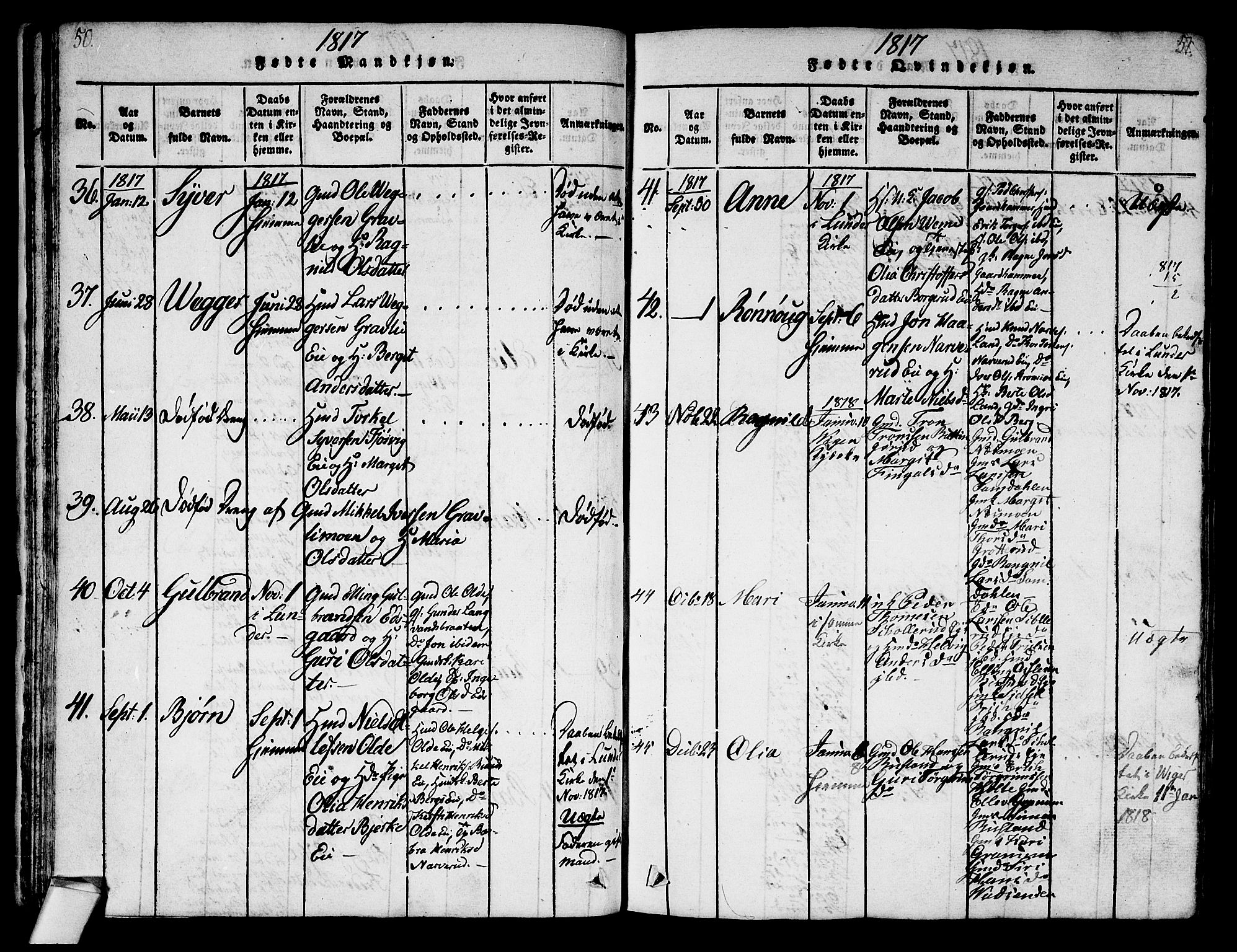 Norderhov kirkebøker, AV/SAKO-A-237/G/Ga/L0003: Parish register (copy) no. I 3 /2, 1814-1876, p. 50-51