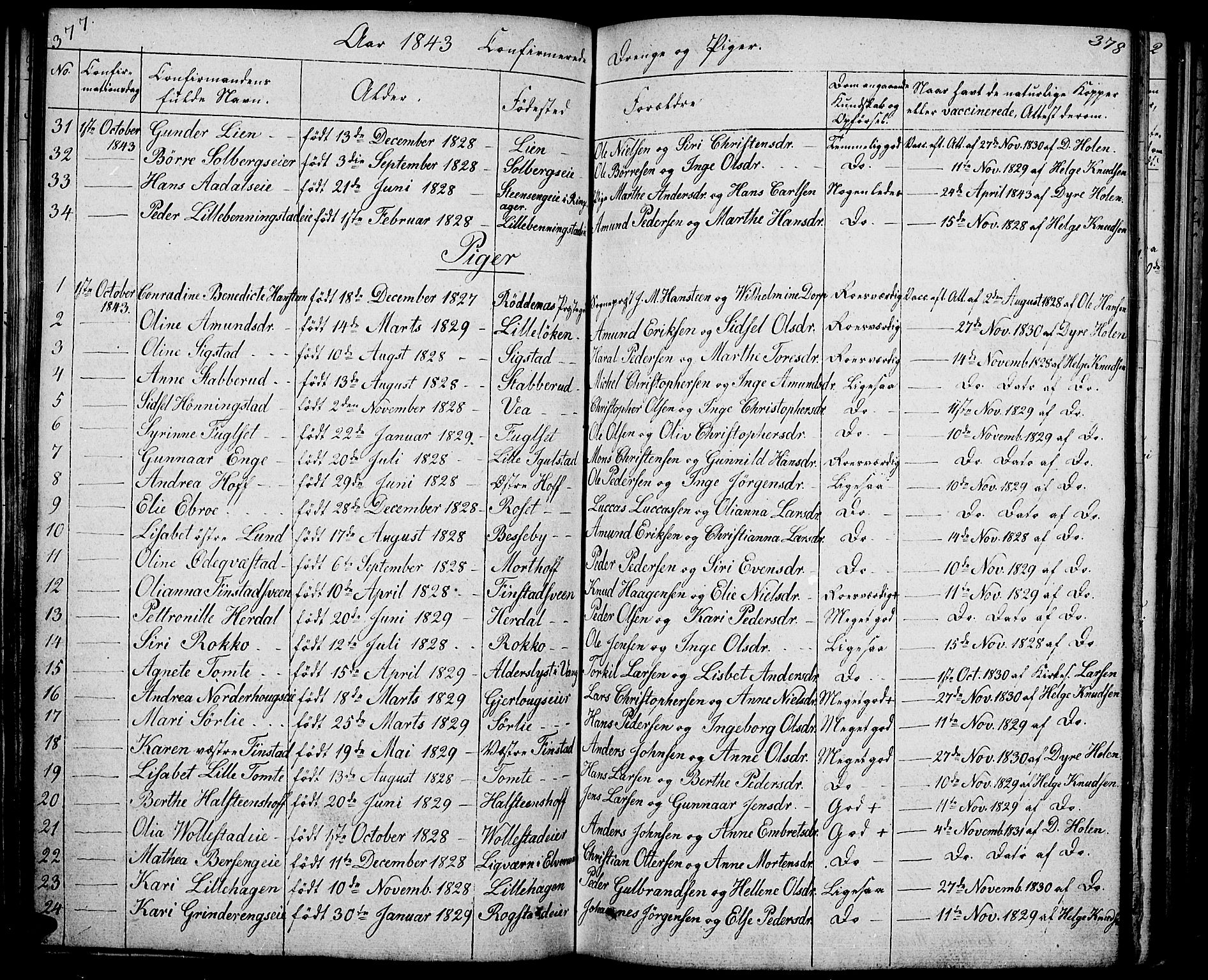 Løten prestekontor, SAH/PREST-022/L/La/L0002: Parish register (copy) no. 2, 1832-1850, p. 377-378