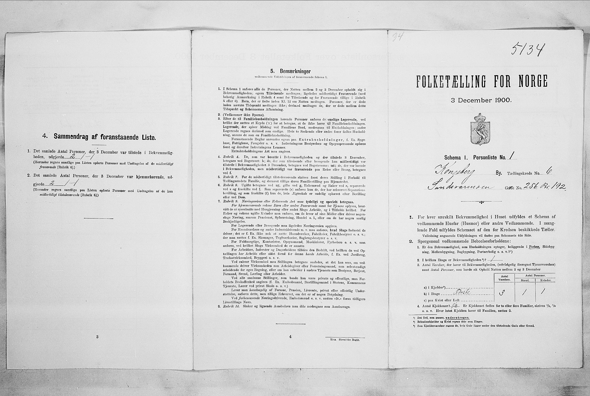 RA, 1900 census for Kongsberg, 1900, p. 1176