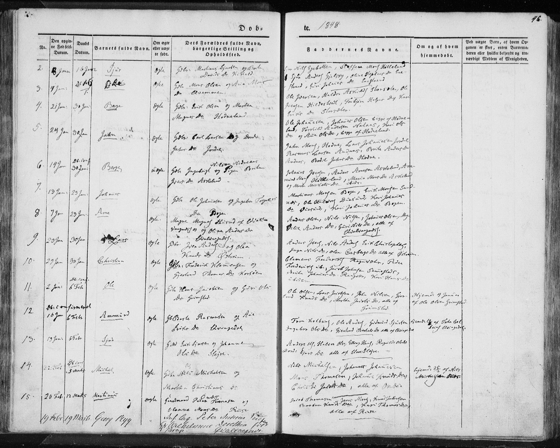 Lindås Sokneprestembete, SAB/A-76701/H/Haa: Parish register (official) no. A 10, 1842-1862, p. 46