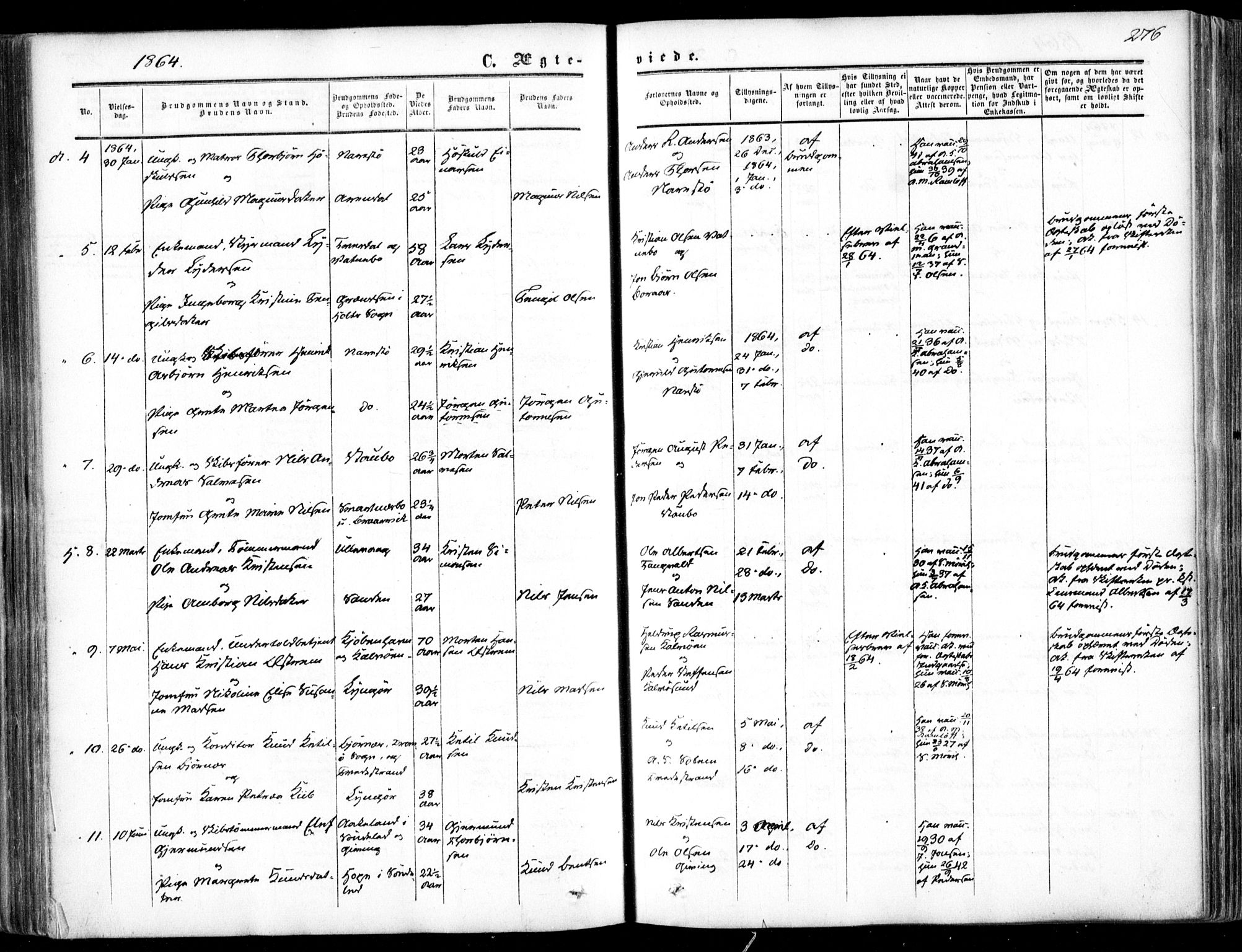 Dypvåg sokneprestkontor, AV/SAK-1111-0007/F/Fa/Faa/L0006: Parish register (official) no. A 6, 1855-1872, p. 276