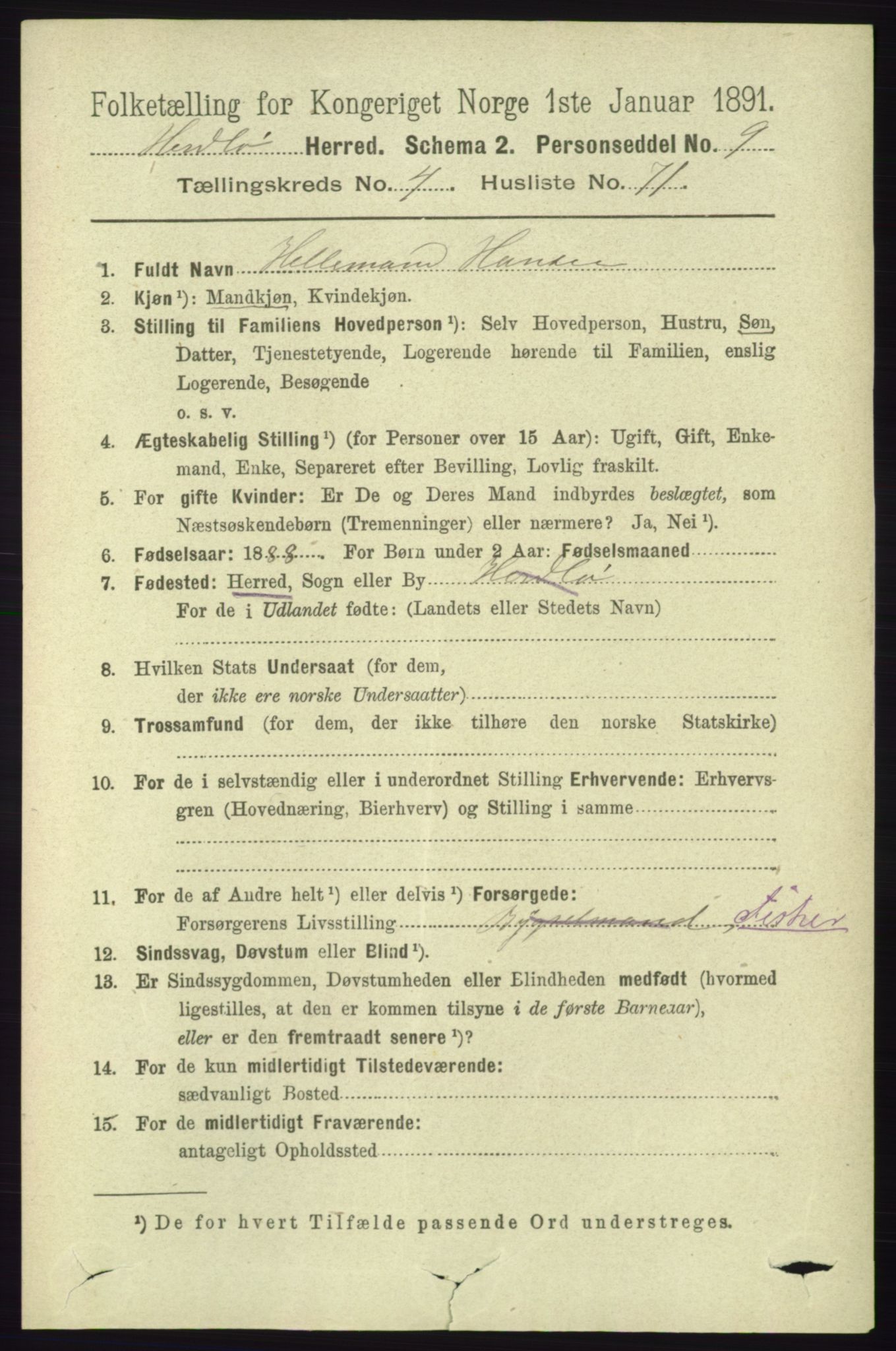 RA, 1891 census for 1258 Herdla, 1891, p. 2004