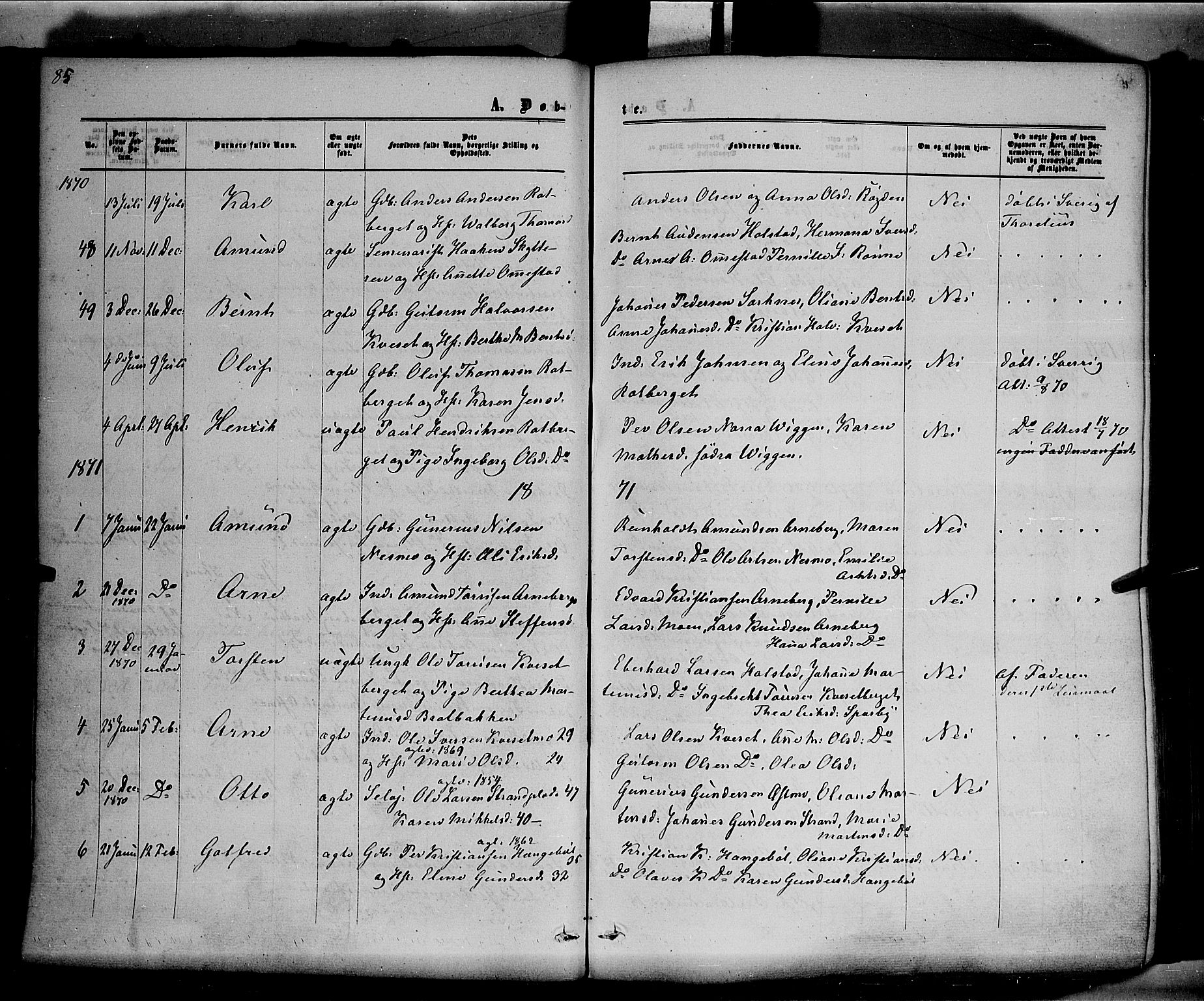 Hof prestekontor, AV/SAH-PREST-038/H/Ha/Haa/L0009: Parish register (official) no. 9, 1862-1877, p. 85