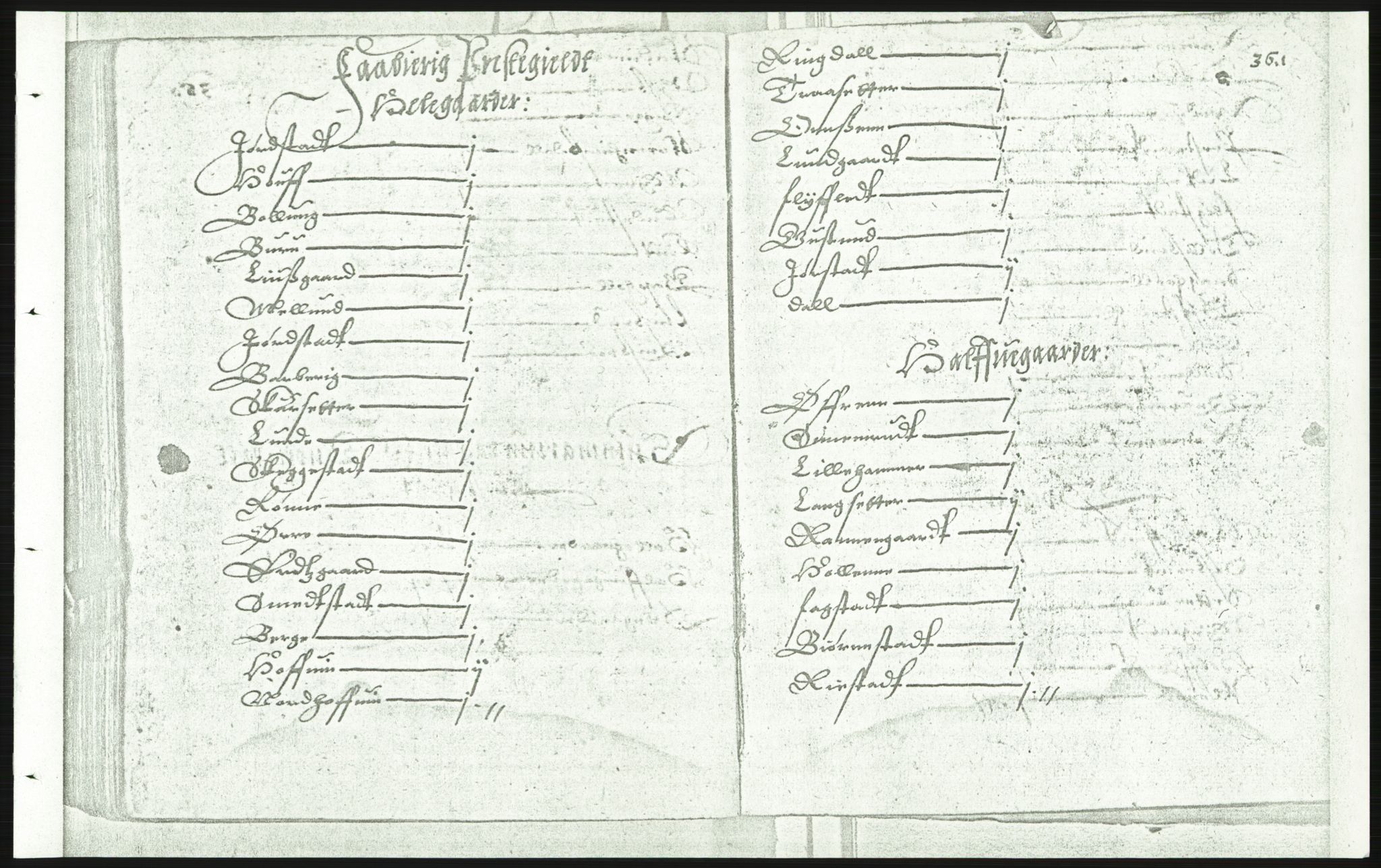 Manuskriptsamlingen, RA/EA-3667/F/L0175e: Kopi av Universitetsbiblioteket, manuskript kvarto nr. 503, Manntall på fulle og halve og ødegårder uti Oslo og Hamar stift anno 1602,V Gudbrandsdalen, Hedmark, Østerdalen, Hadeland, 1602, p. 360b-361a