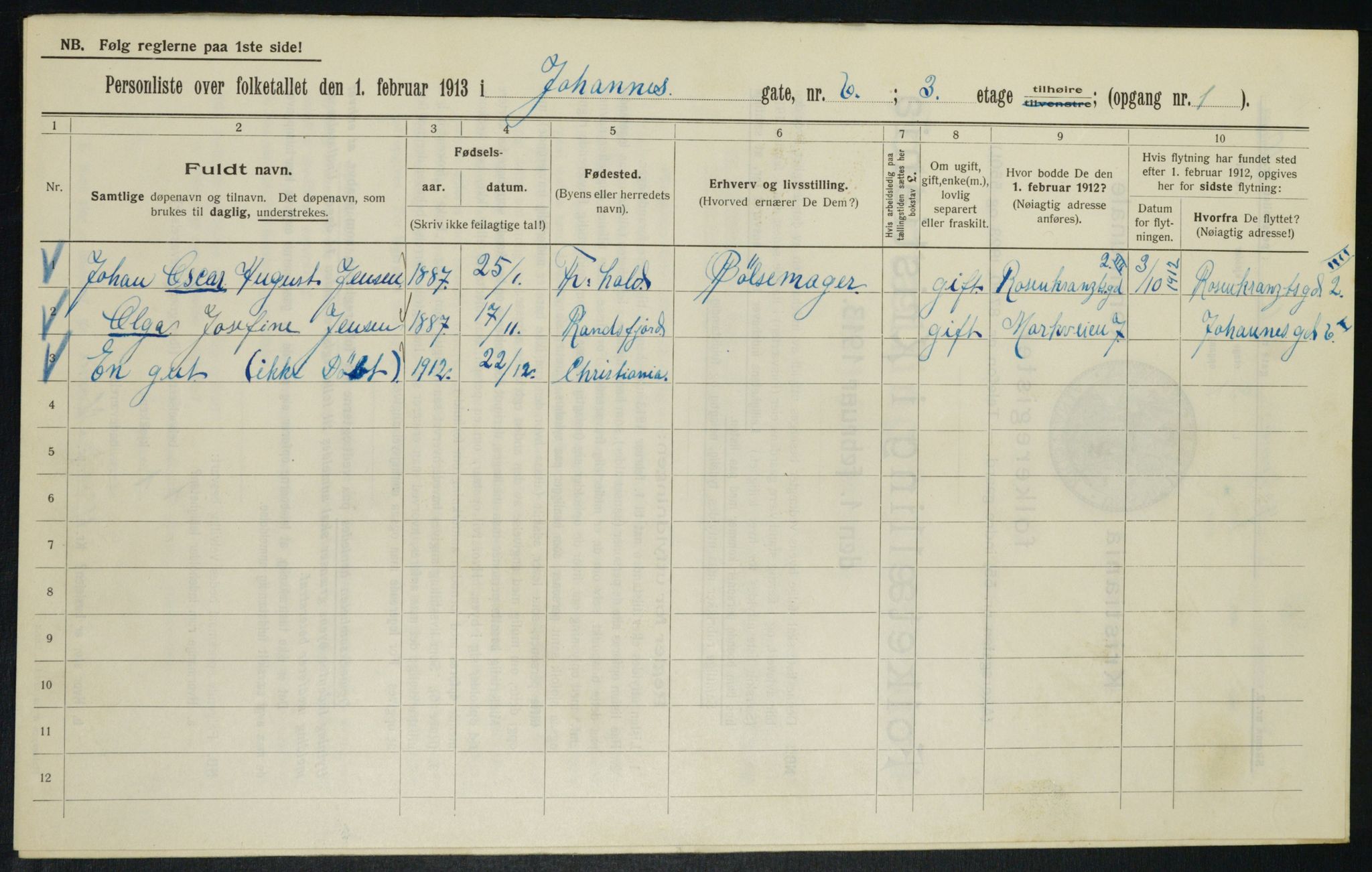 OBA, Municipal Census 1913 for Kristiania, 1913, p. 46934