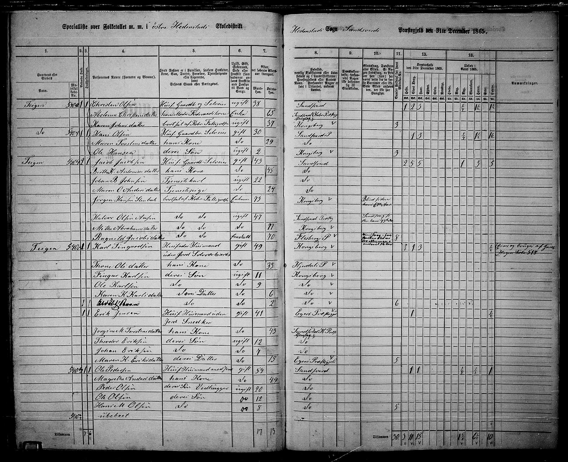 RA, 1865 census for Sandsvær, 1865, p. 184