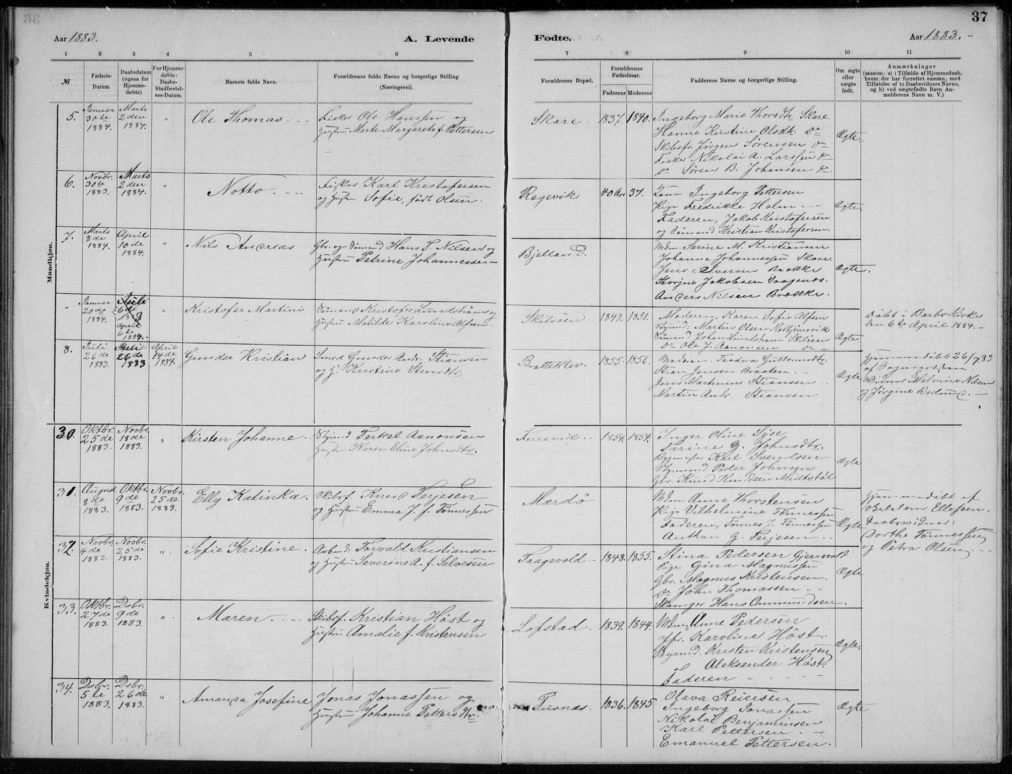 Tromøy sokneprestkontor, AV/SAK-1111-0041/F/Fb/L0005: Parish register (copy) no. B 5, 1877-1891, p. 37