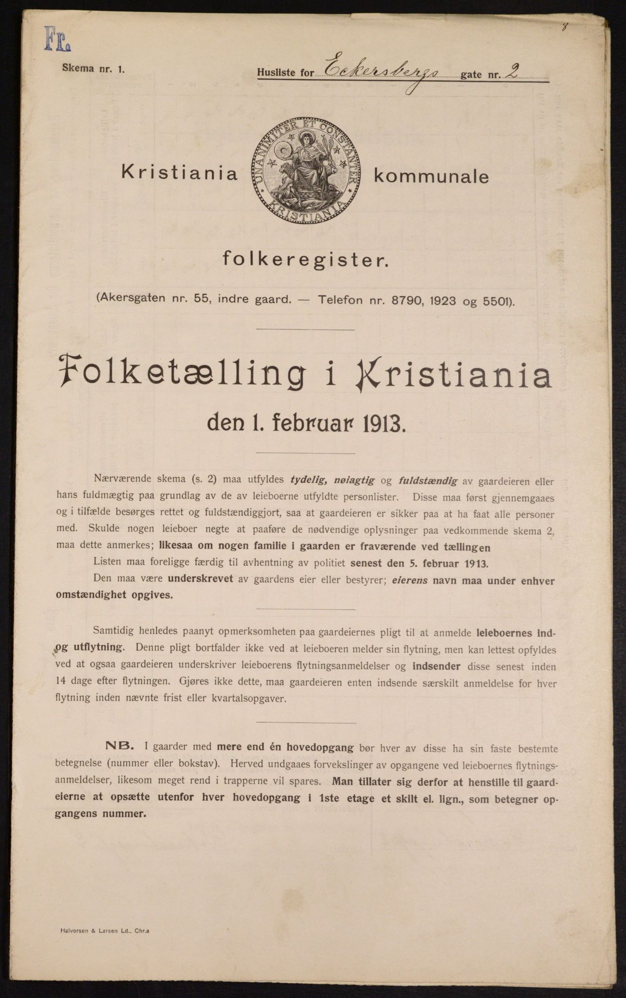 OBA, Municipal Census 1913 for Kristiania, 1913, p. 18258