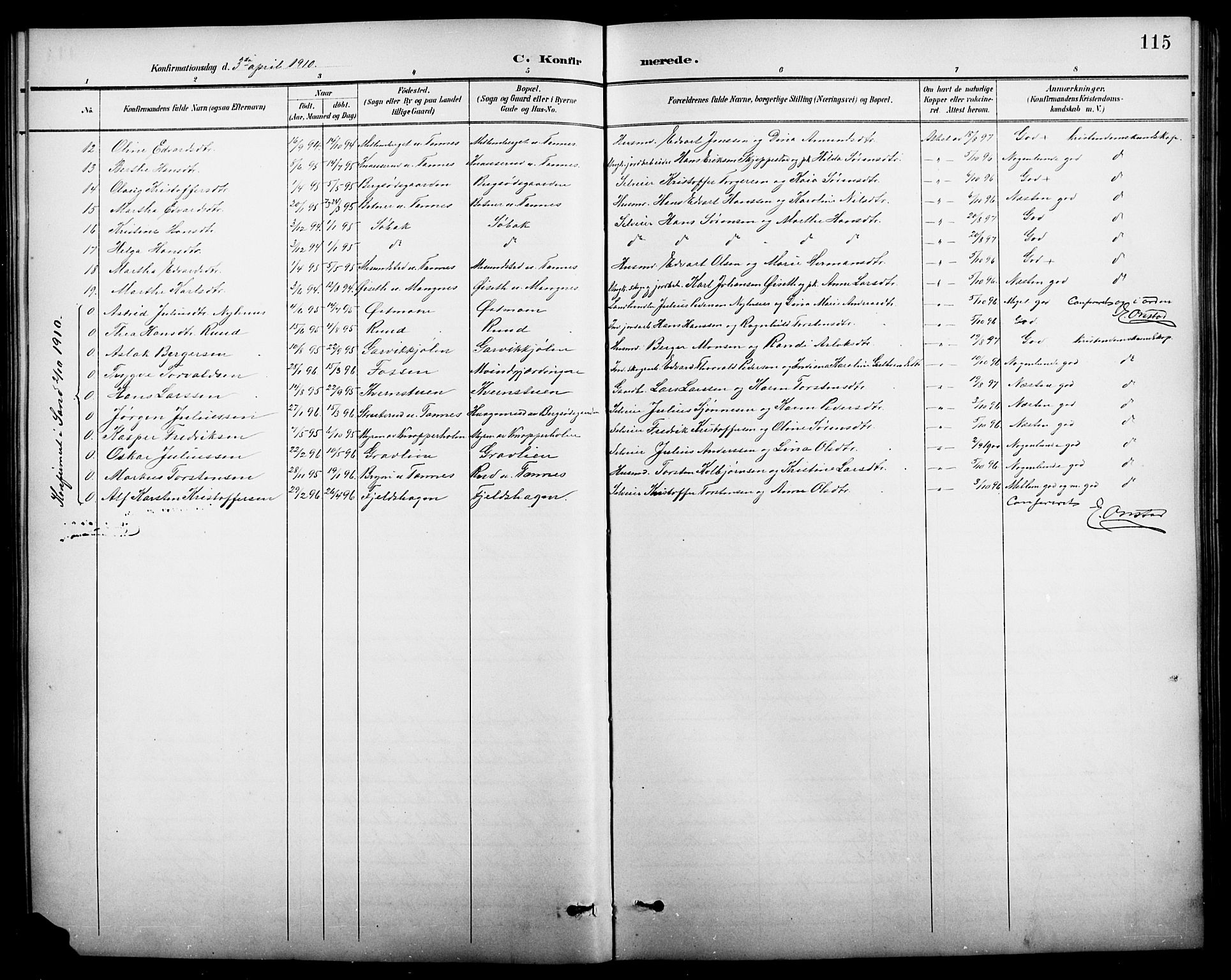 Nord-Odal prestekontor, SAH/PREST-032/H/Ha/Hab/L0002: Parish register (copy) no. 2, 1895-1921, p. 115