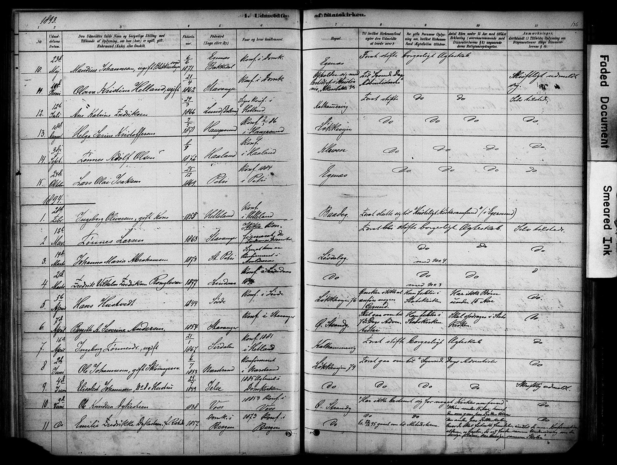 Domkirken sokneprestkontor, SAST/A-101812/001/30/30BA/L0025: Parish register (official) no. A 24, 1877-1927, p. 136