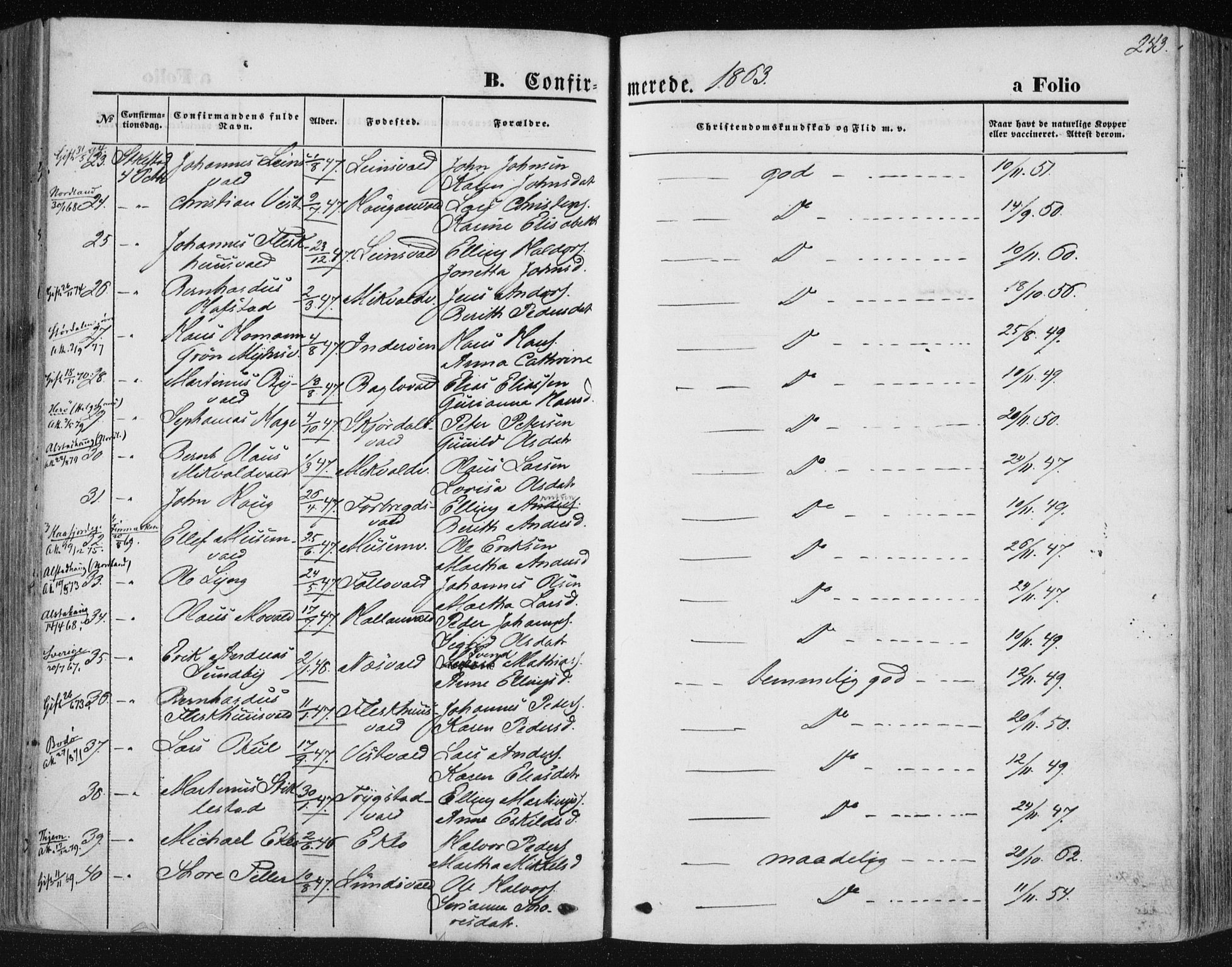 Ministerialprotokoller, klokkerbøker og fødselsregistre - Nord-Trøndelag, AV/SAT-A-1458/723/L0241: Parish register (official) no. 723A10, 1860-1869, p. 243