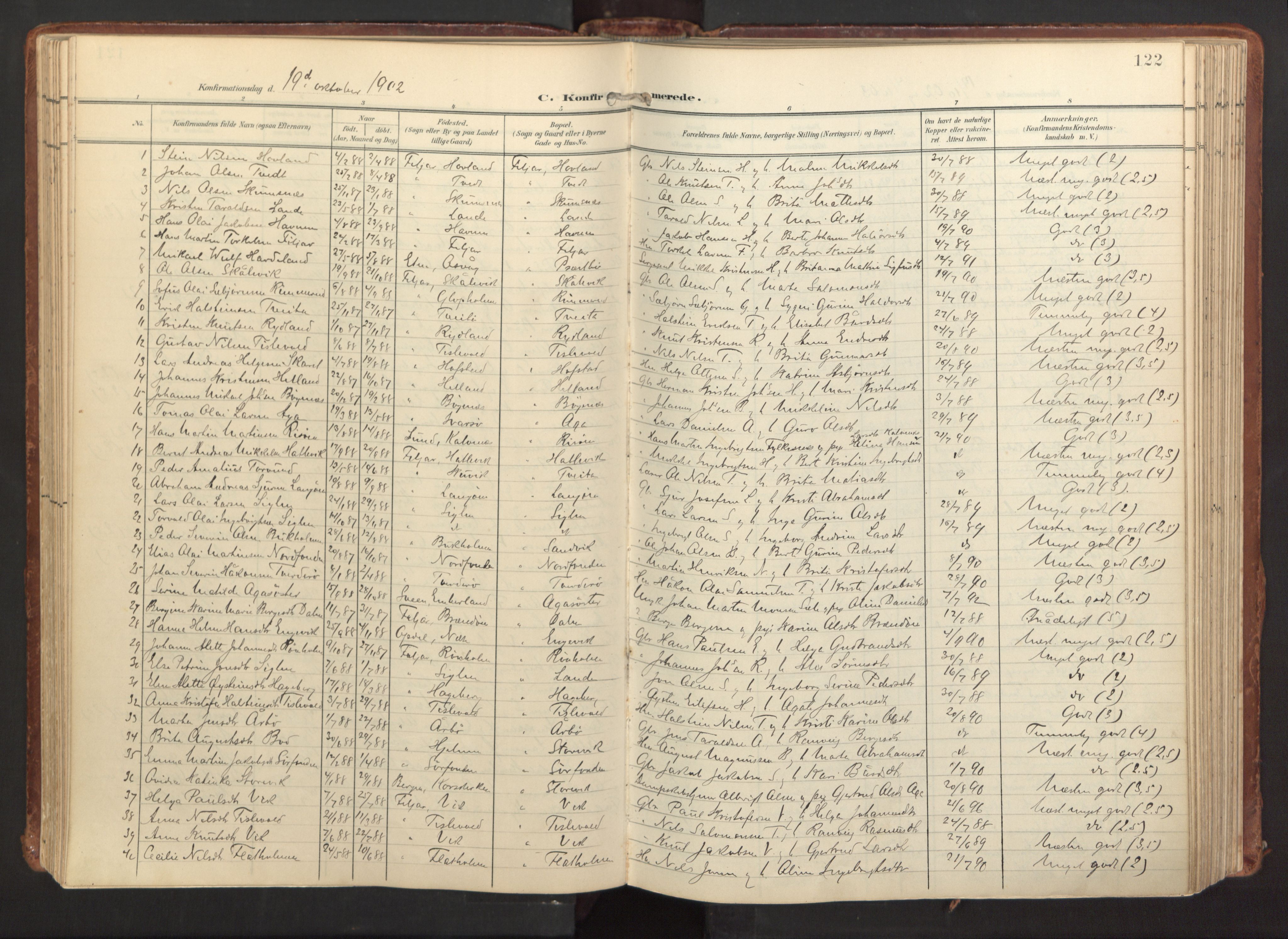 Fitjar sokneprestembete, SAB/A-99926: Parish register (official) no. A 3, 1900-1918, p. 122