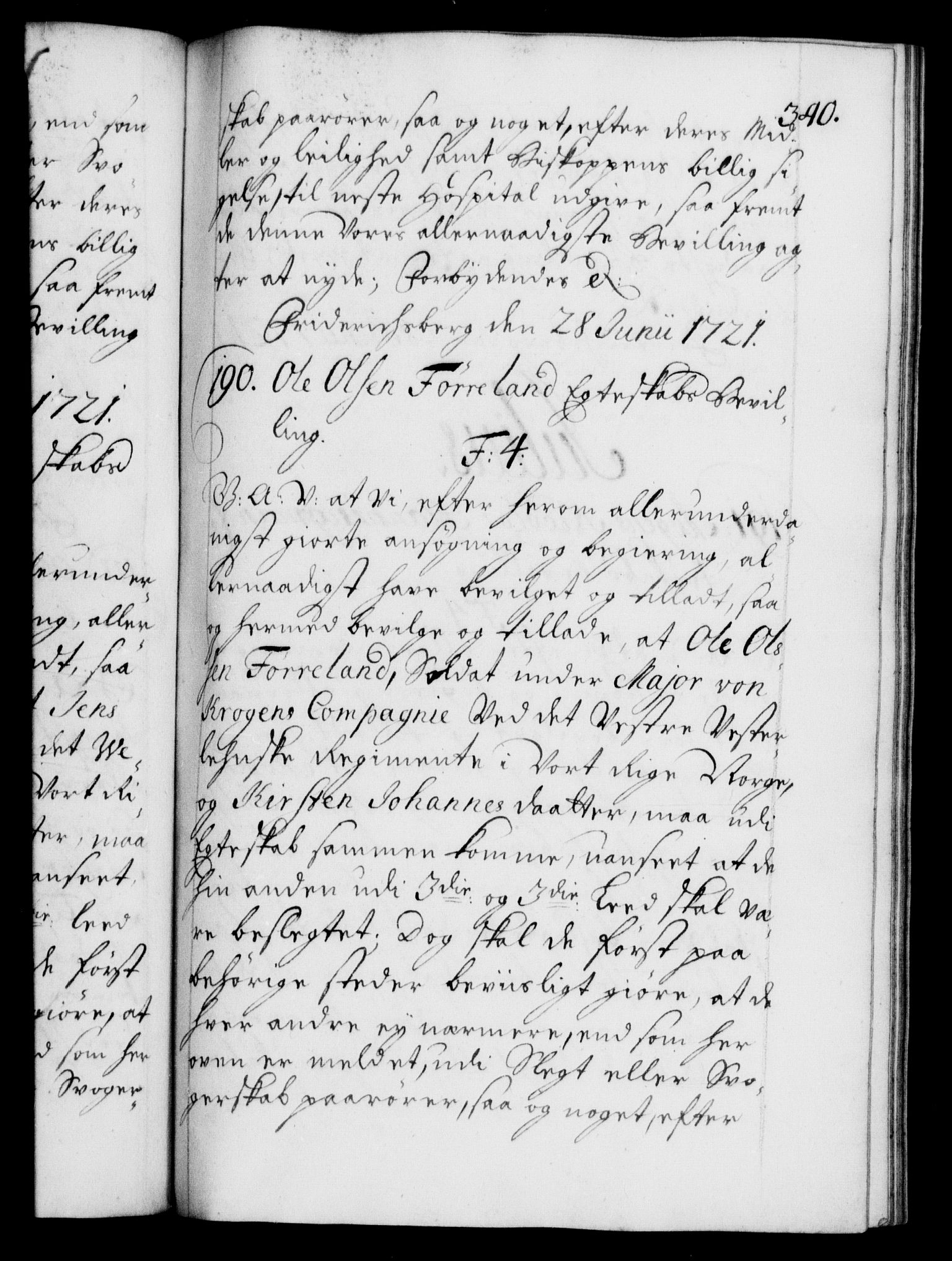 Danske Kanselli 1572-1799, RA/EA-3023/F/Fc/Fca/Fcaa/L0023: Norske registre, 1720-1722, p. 340a