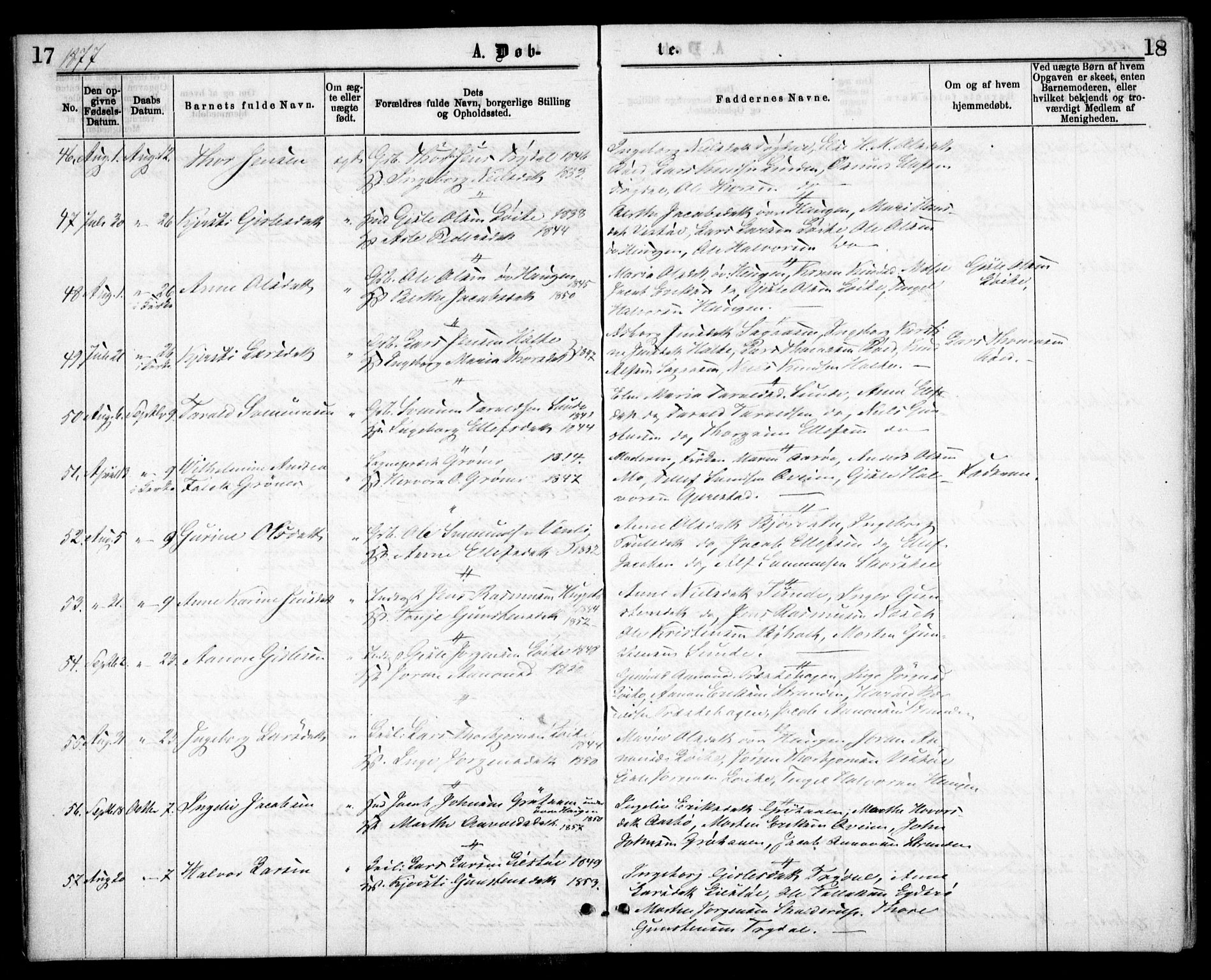 Gjerstad sokneprestkontor, AV/SAK-1111-0014/F/Fa/Faa/L0008: Parish register (official) no. A 8, 1876-1884, p. 17-18