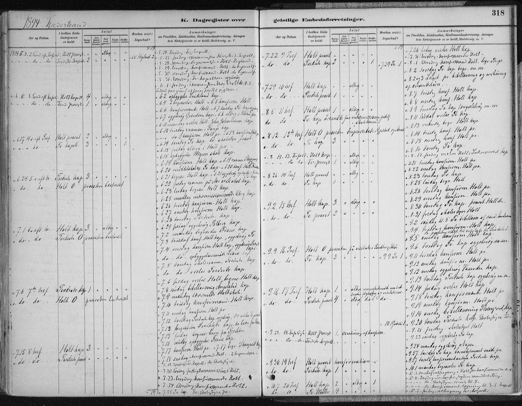 Tvedestrand sokneprestkontor, AV/SAK-1111-0042/F/Fa/L0001: Parish register (official) no. A 1, 1885-1916, p. 318