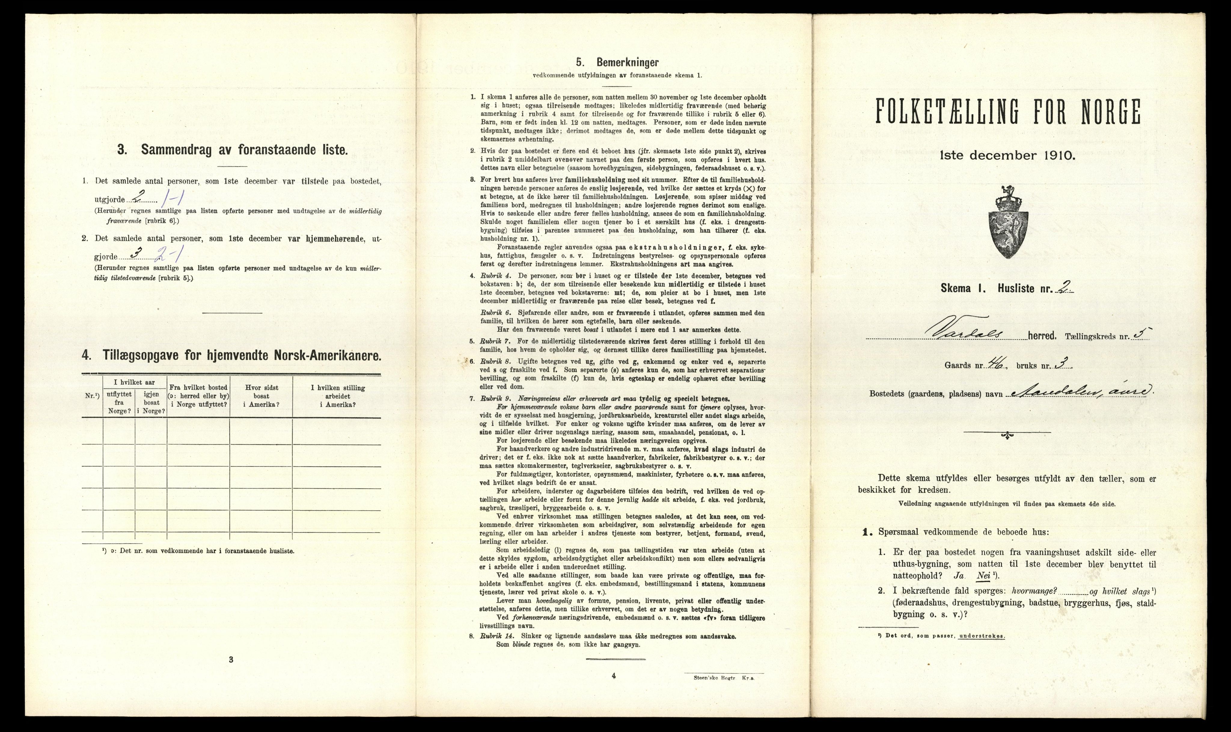 RA, 1910 census for Vardal, 1910, p. 602