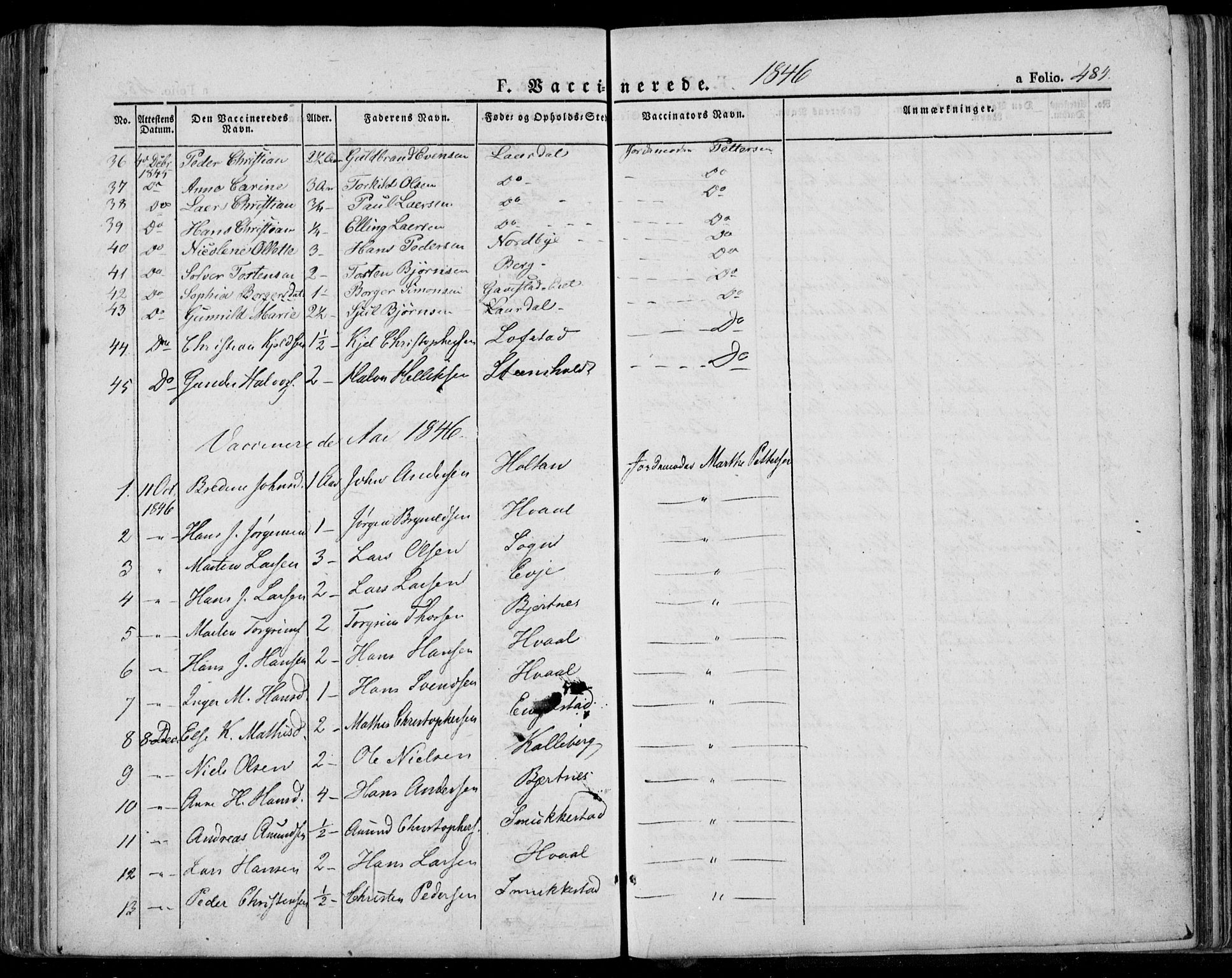 Lardal kirkebøker, AV/SAKO-A-350/F/Fa/L0006: Parish register (official) no. I 6, 1835-1860, p. 484