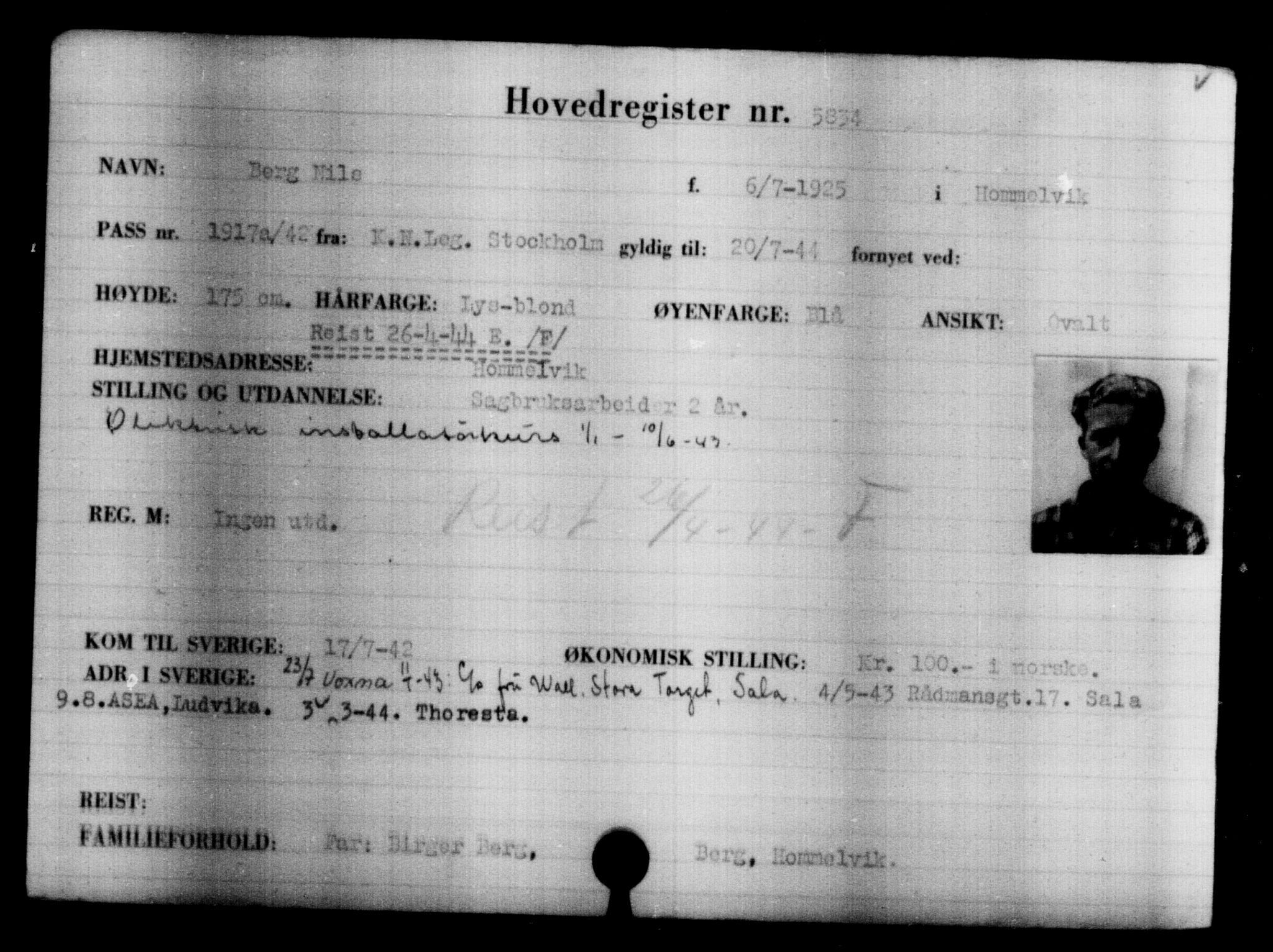 Utenriksstasjonene, Legasjonen i Stockholm, Flyktningkontoret, AV/RA-S-6753/V/Va/L0004: Kjesäterkartoteket, flyktninger med registreringsnr. 3496-6610, 1940-1945, p. 2719
