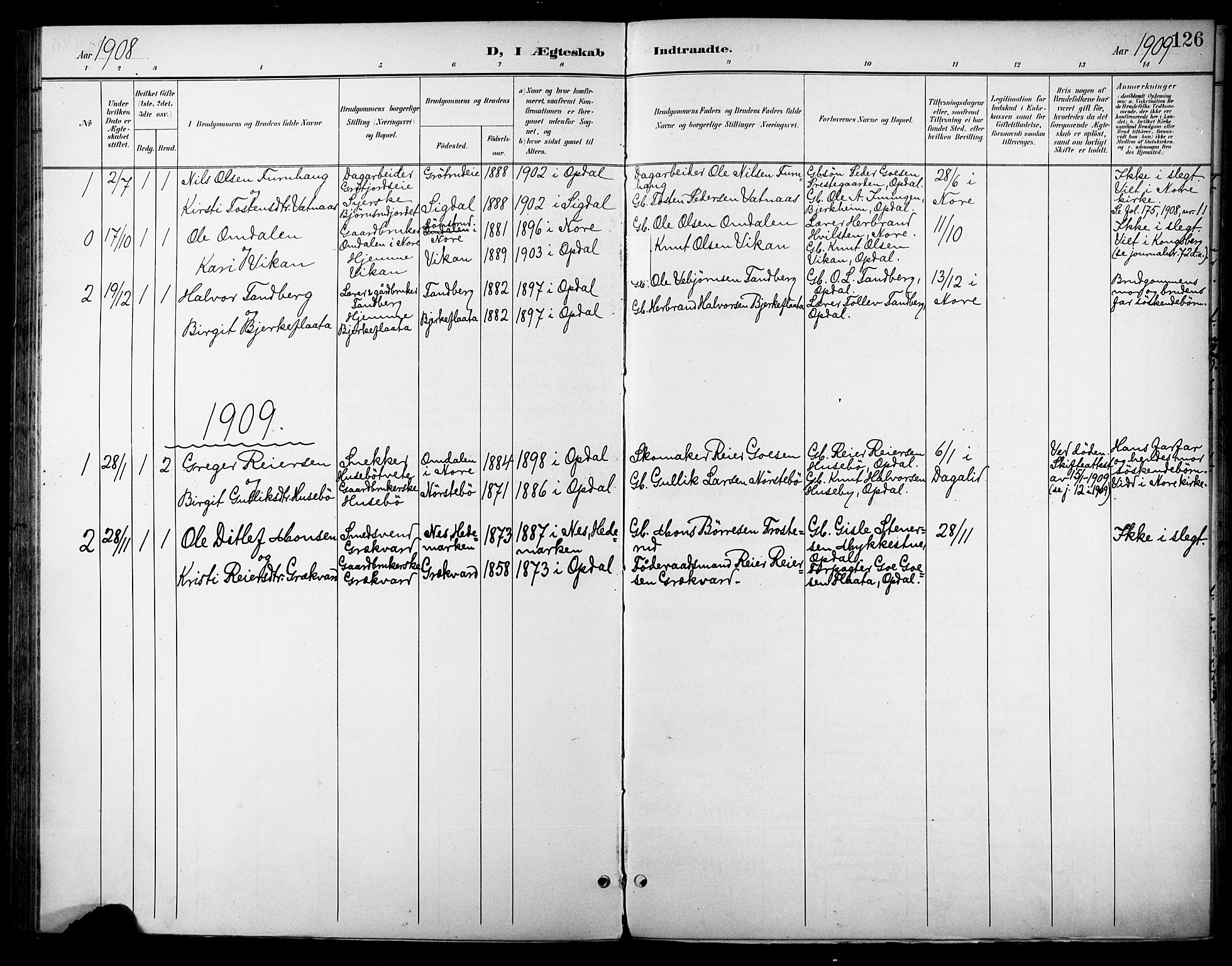 Nore kirkebøker, SAKO/A-238/F/Fc/L0005: Parish register (official) no. III 5, 1898-1922, p. 126