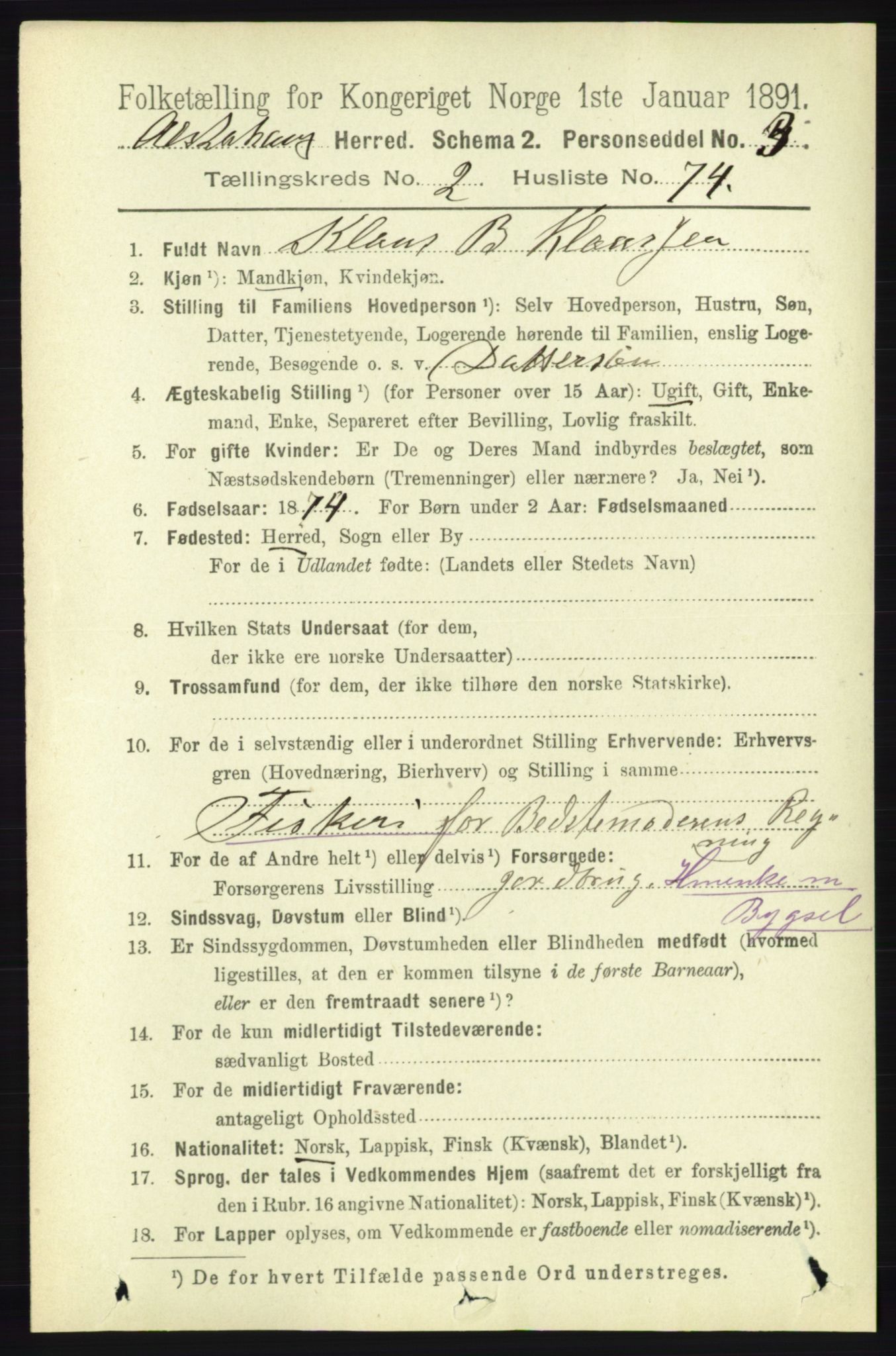 RA, 1891 census for 1820 Alstahaug, 1891, p. 1032