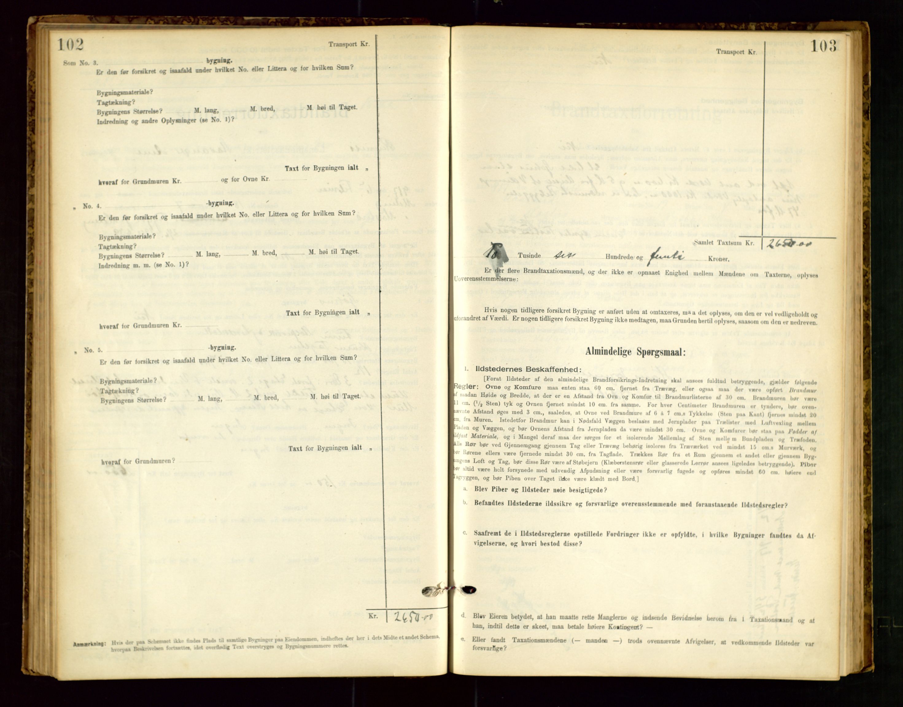 Rennesøy lensmannskontor, SAST/A-100165/Gob/L0001: Branntakstprotokoll - skjematakst, 1900-1956, p. 102-103