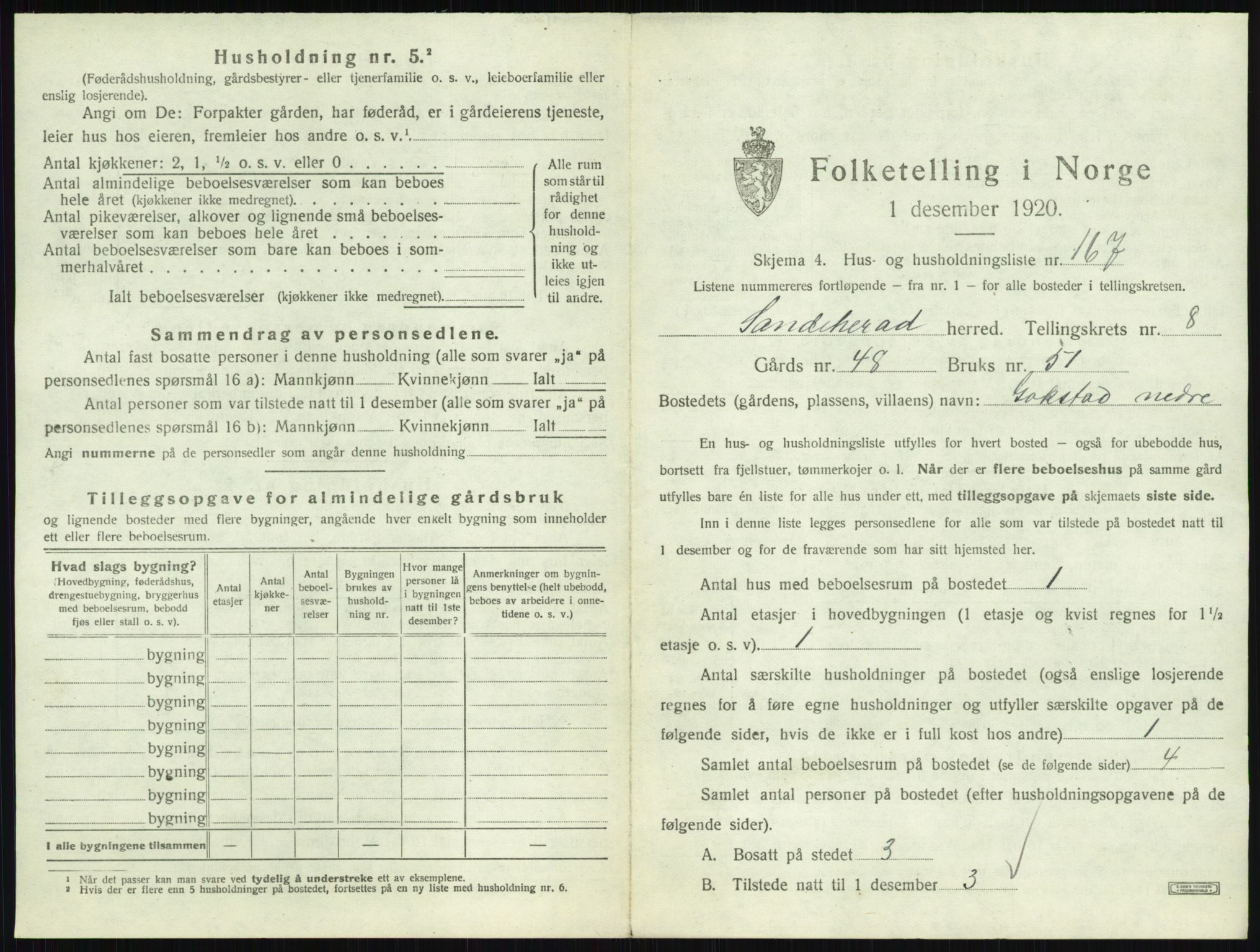 SAKO, 1920 census for Sandeherred, 1920, p. 1926