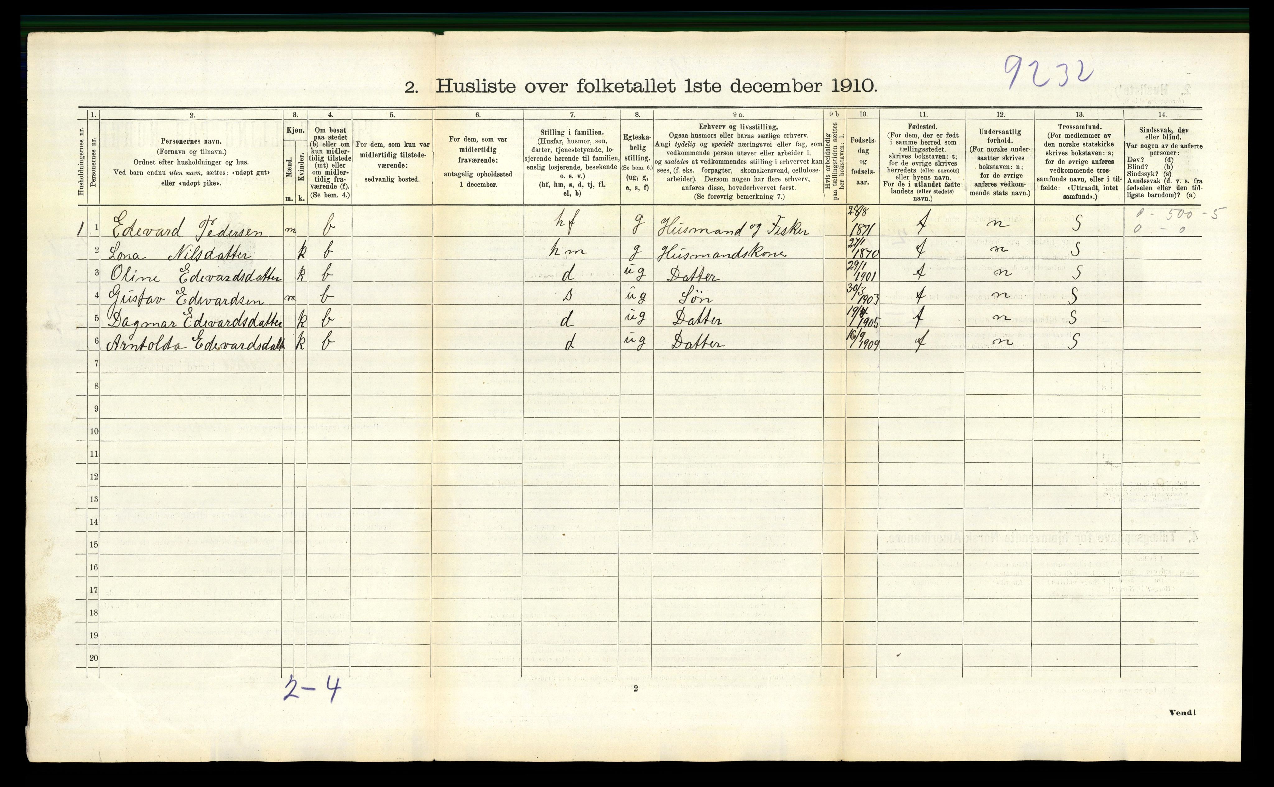 RA, 1910 census for Flakstad, 1910, p. 987