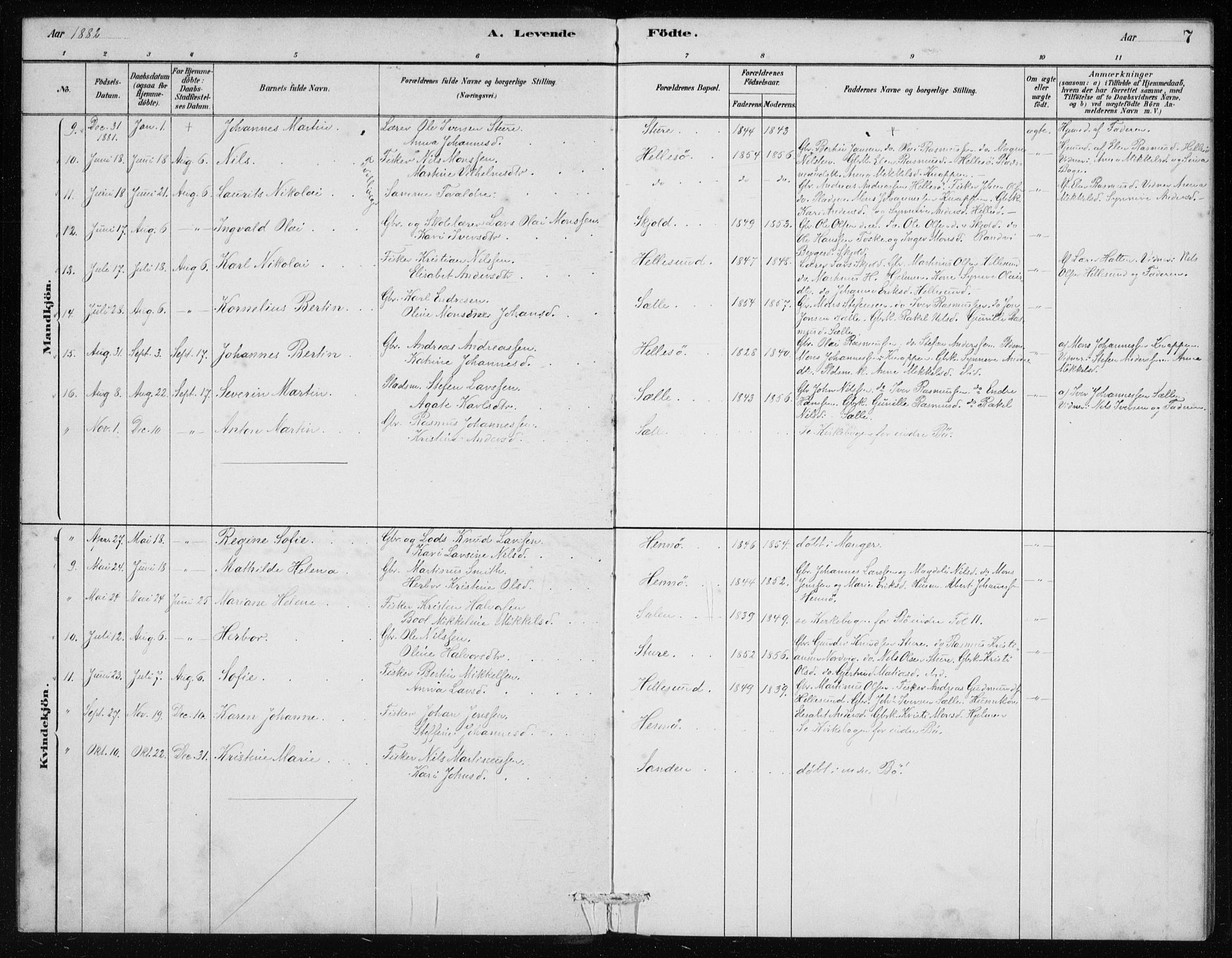 Manger sokneprestembete, AV/SAB-A-76801/H/Haa: Parish register (official) no. E  1, 1881-1890, p. 7