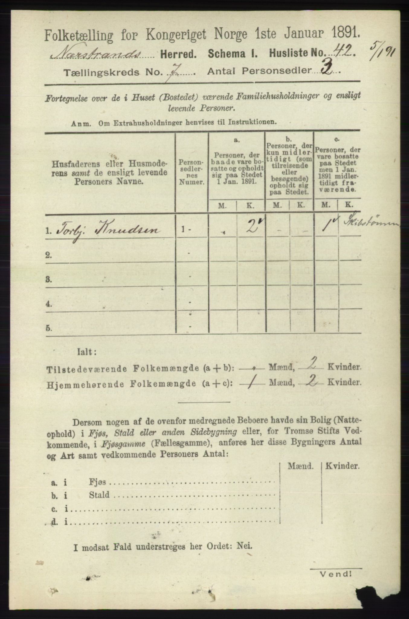 RA, 1891 census for 1139 Nedstrand, 1891, p. 1186
