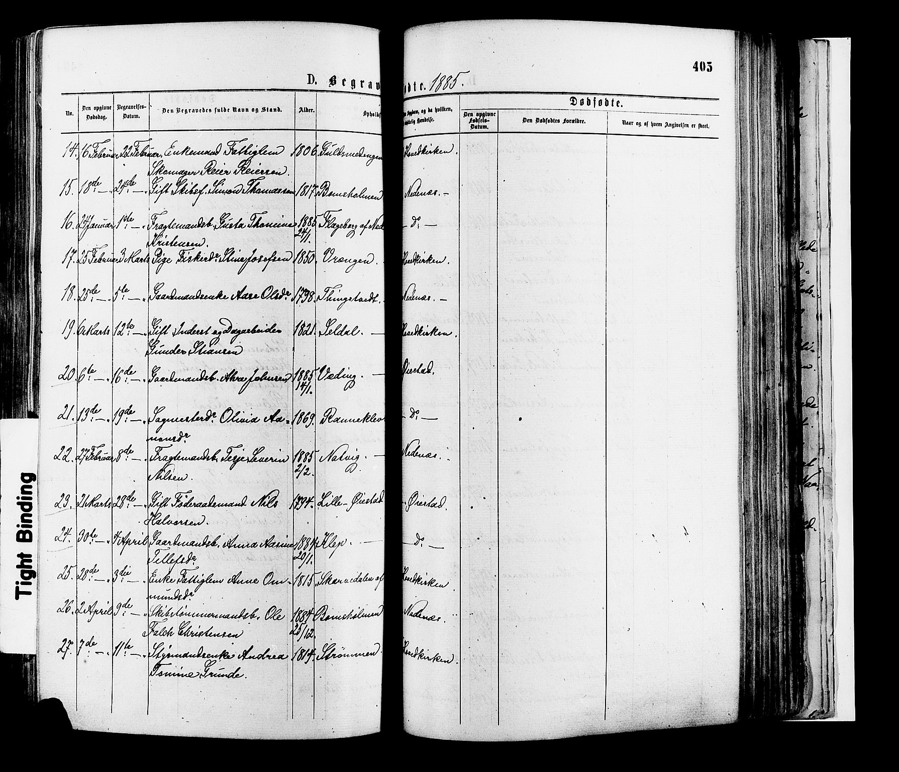 Øyestad sokneprestkontor, AV/SAK-1111-0049/F/Fa/L0016: Parish register (official) no. A 16, 1874-1886, p. 405
