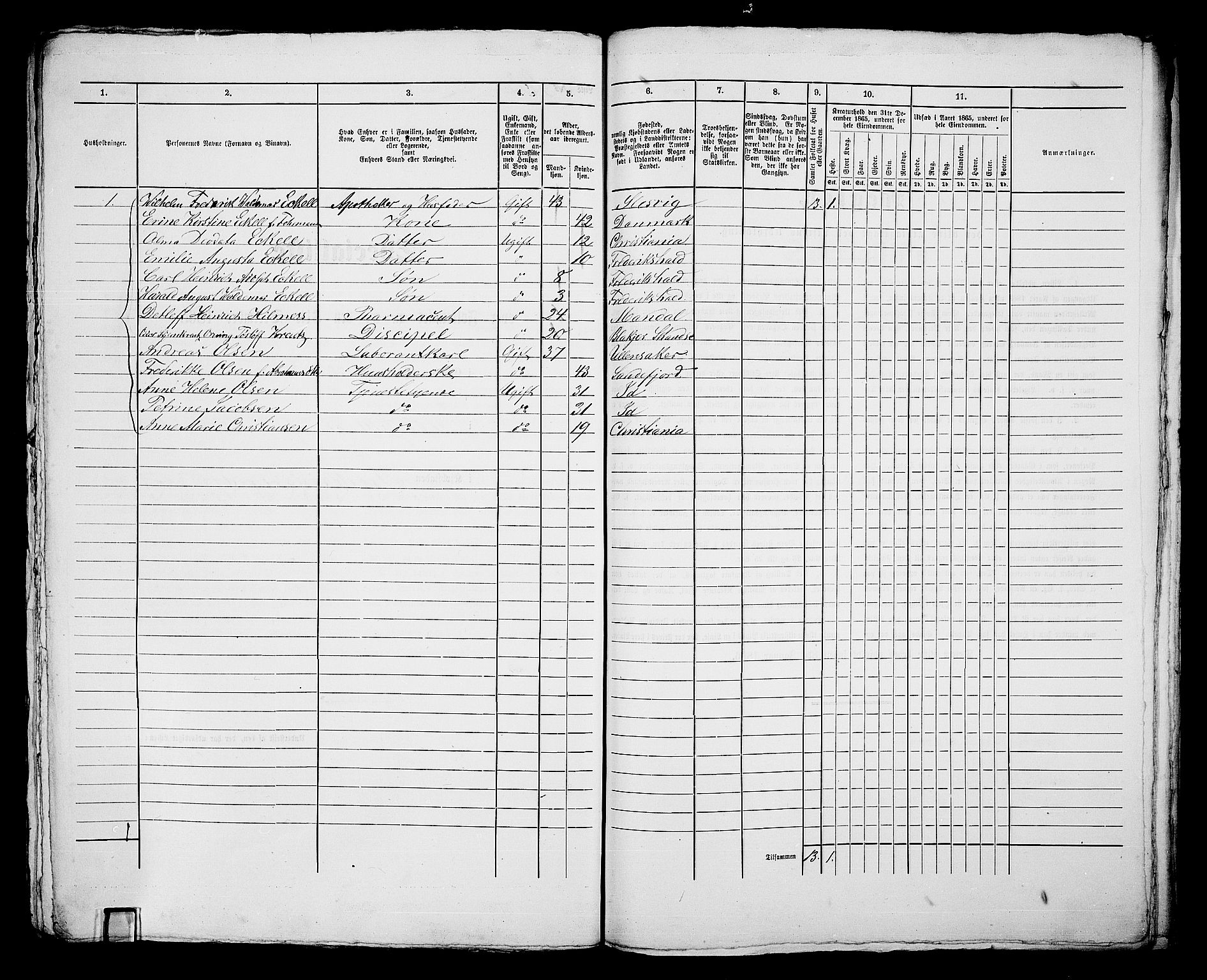 RA, 1865 census for Fredrikshald, 1865, p. 340