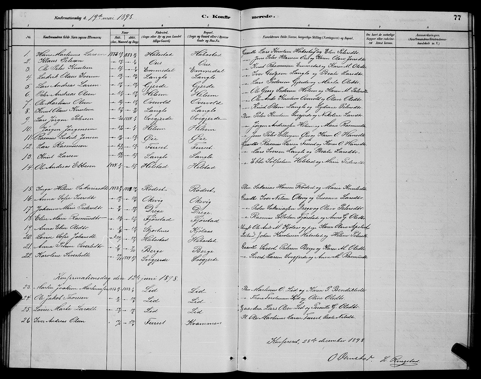 Ministerialprotokoller, klokkerbøker og fødselsregistre - Møre og Romsdal, AV/SAT-A-1454/520/L0292: Parish register (copy) no. 520C04, 1882-1901, p. 77