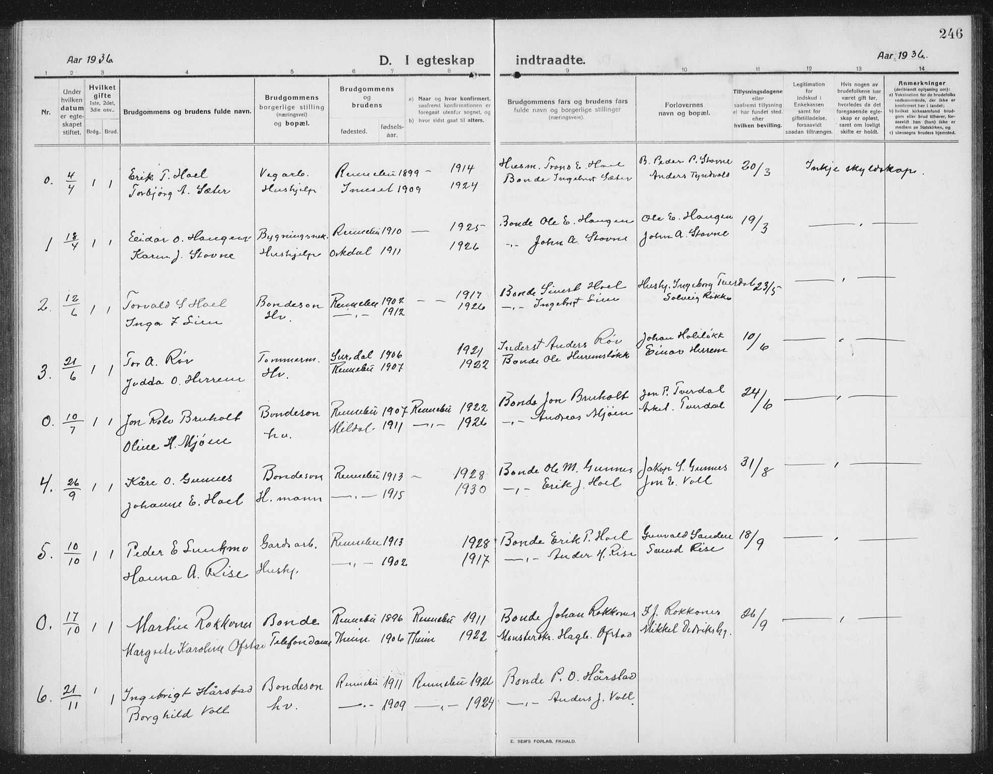Ministerialprotokoller, klokkerbøker og fødselsregistre - Sør-Trøndelag, SAT/A-1456/674/L0877: Parish register (copy) no. 674C04, 1913-1940, p. 246