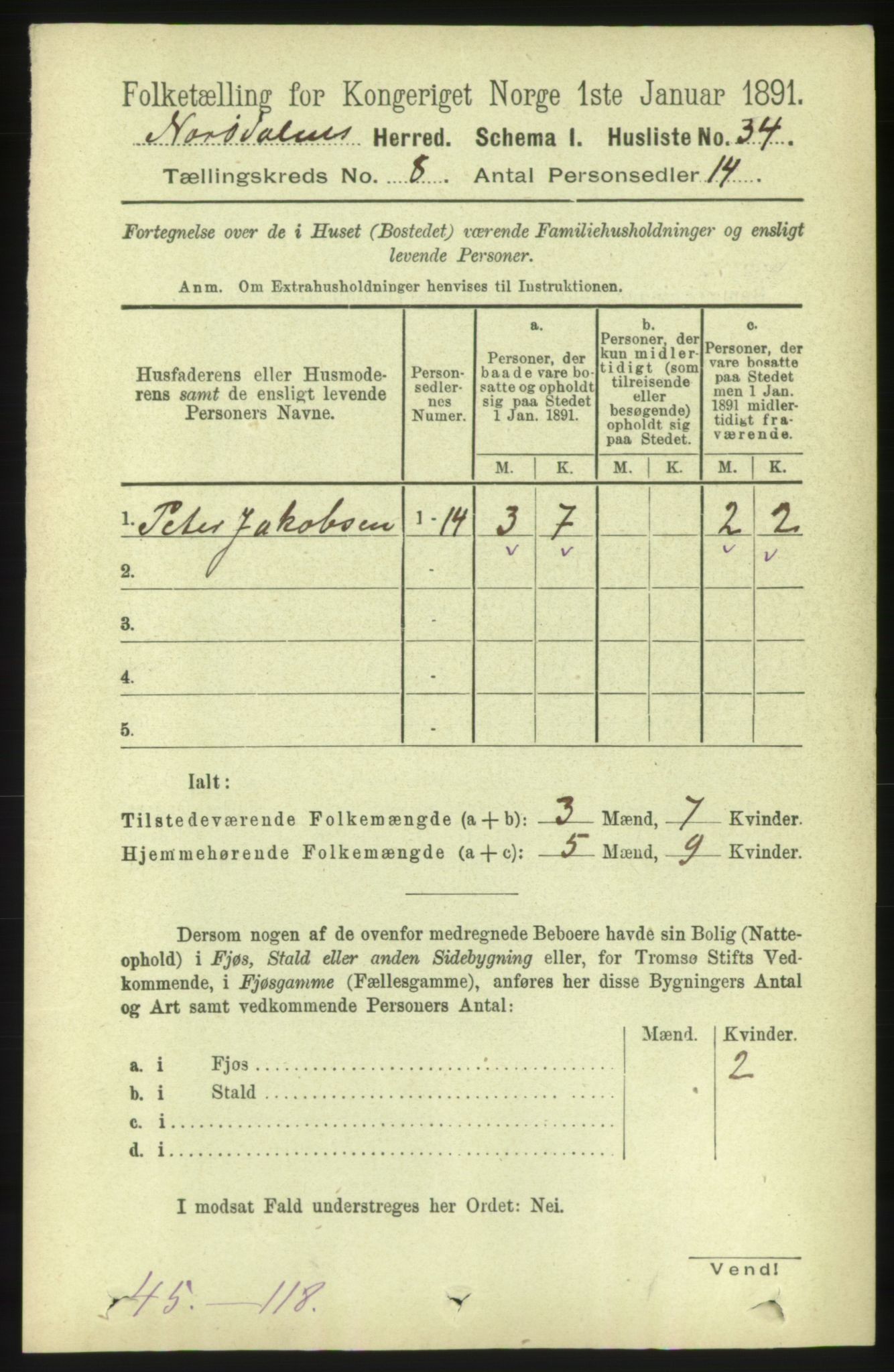 RA, 1891 census for 1524 Norddal, 1891, p. 1548