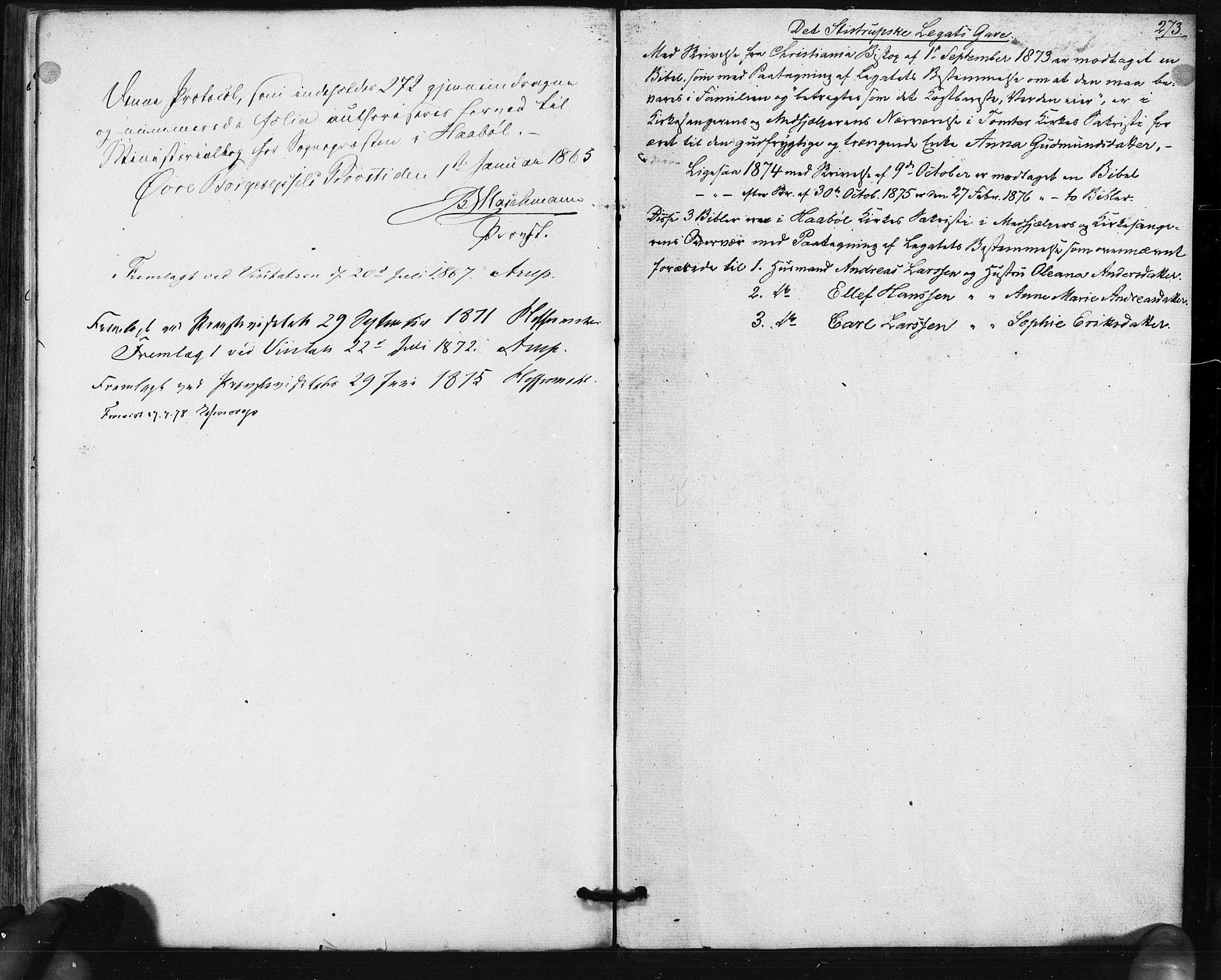 Hobøl prestekontor Kirkebøker, SAO/A-2002/F/Fa/L0004: Parish register (official) no. I 4, 1865-1877, p. 273