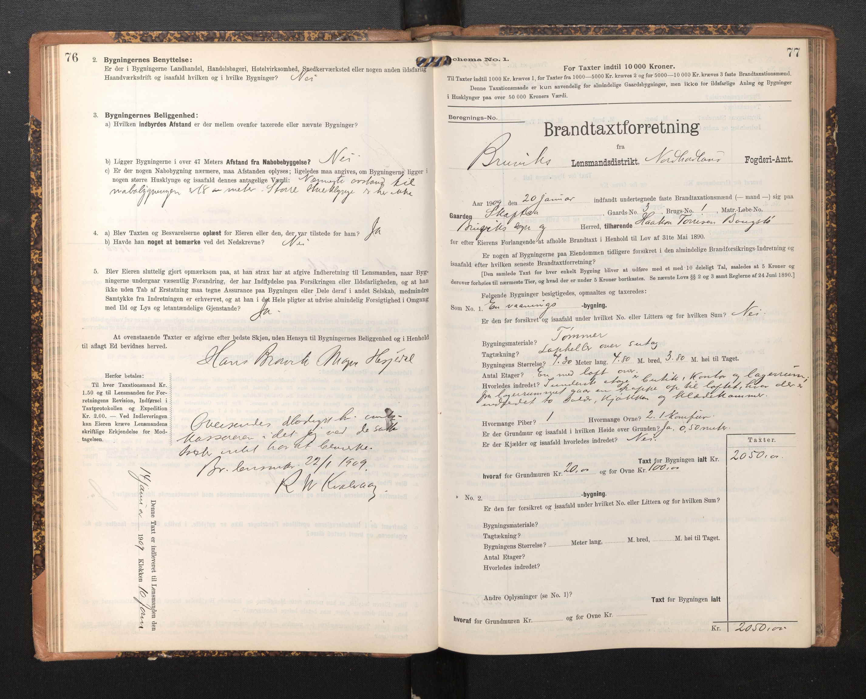 Lensmannen i Bruvik, SAB/A-31301/0012/L0007: Branntakstprotokoll, skjematakst, 1906-1918, p. 76-77